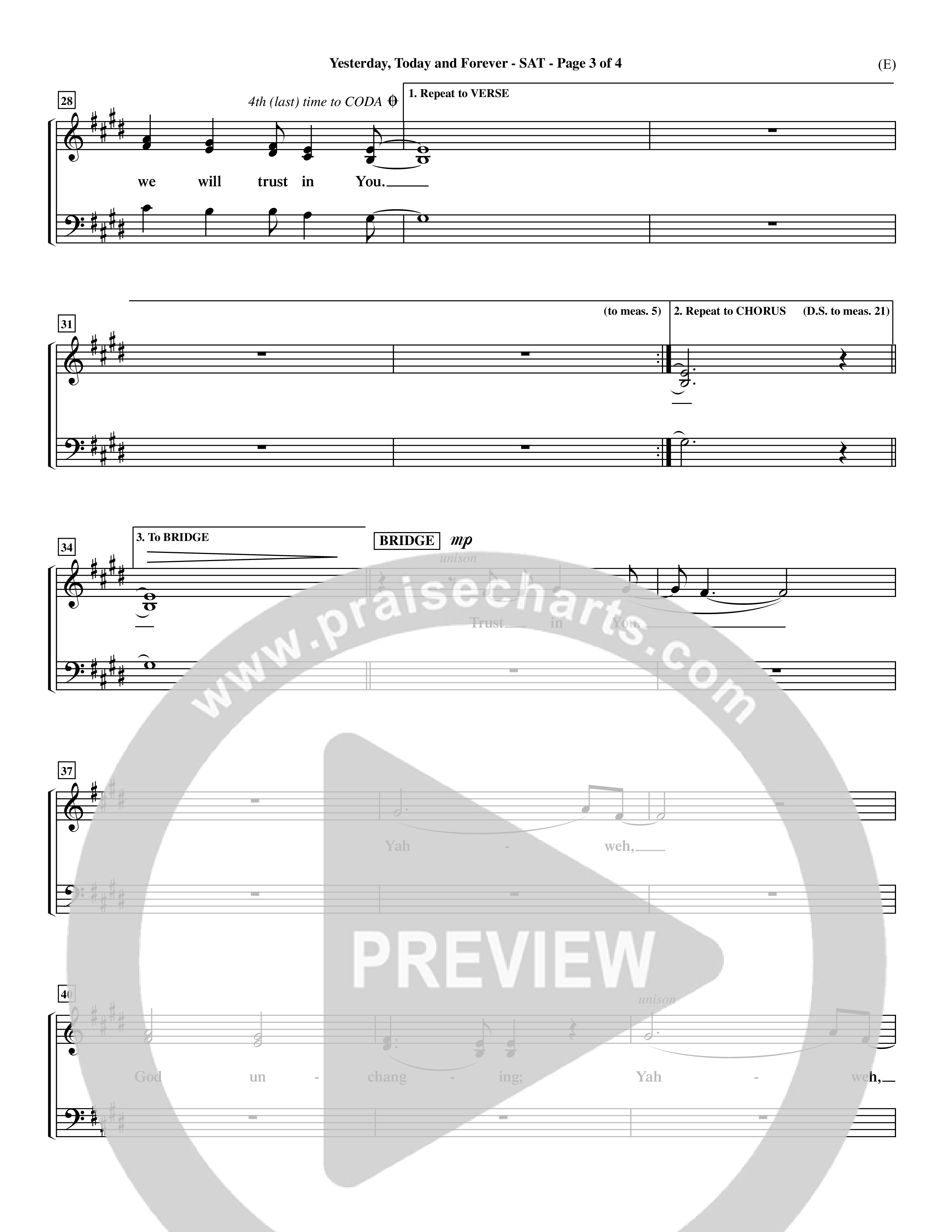 Yesterday Today and Forever (Choral Anthem SATB) Lead Sheet (SAT) (Word Music Choral / Orch. Dave Williamson)