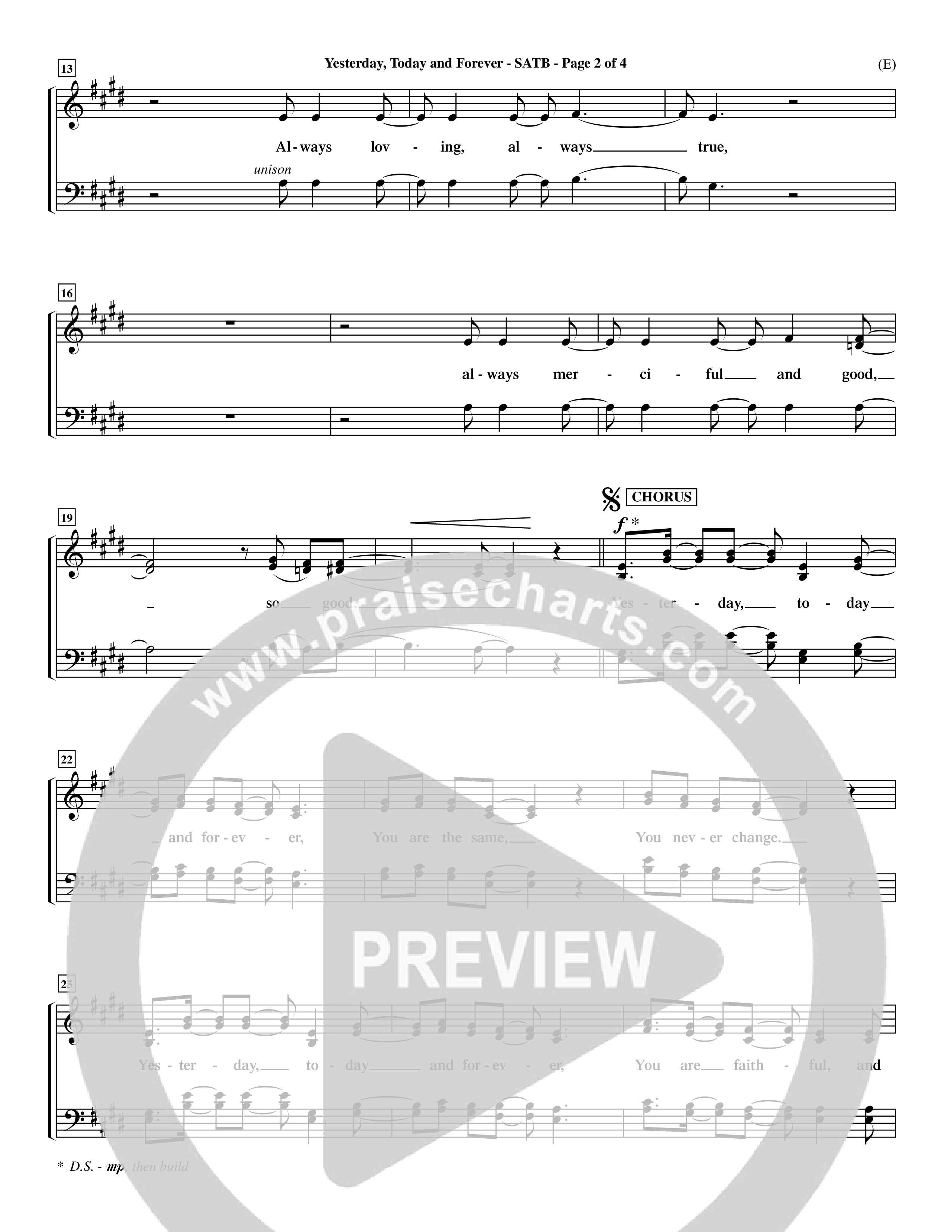Yesterday Today and Forever (Choral Anthem SATB) Keyboard/Vocal (SATB) (Word Music Choral / Orch. Dave Williamson)