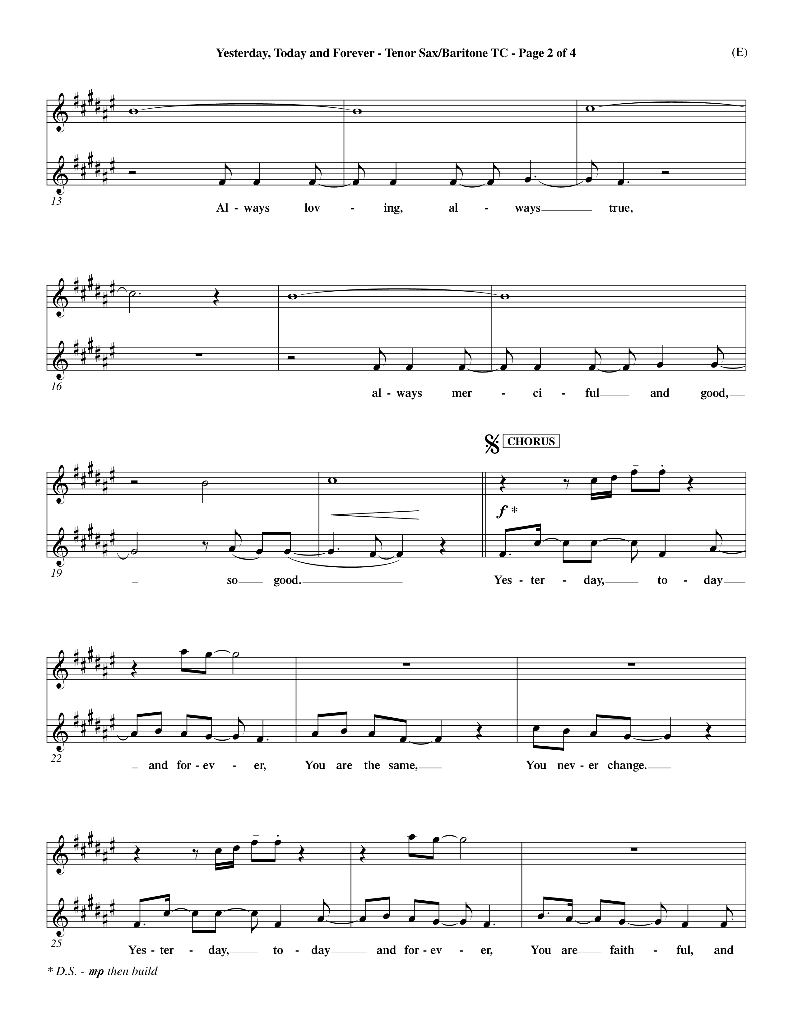 Yesterday Today and Forever (Choral Anthem SATB) Tenor Sax/Baritone T.C. (Word Music Choral / Orch. Dave Williamson)