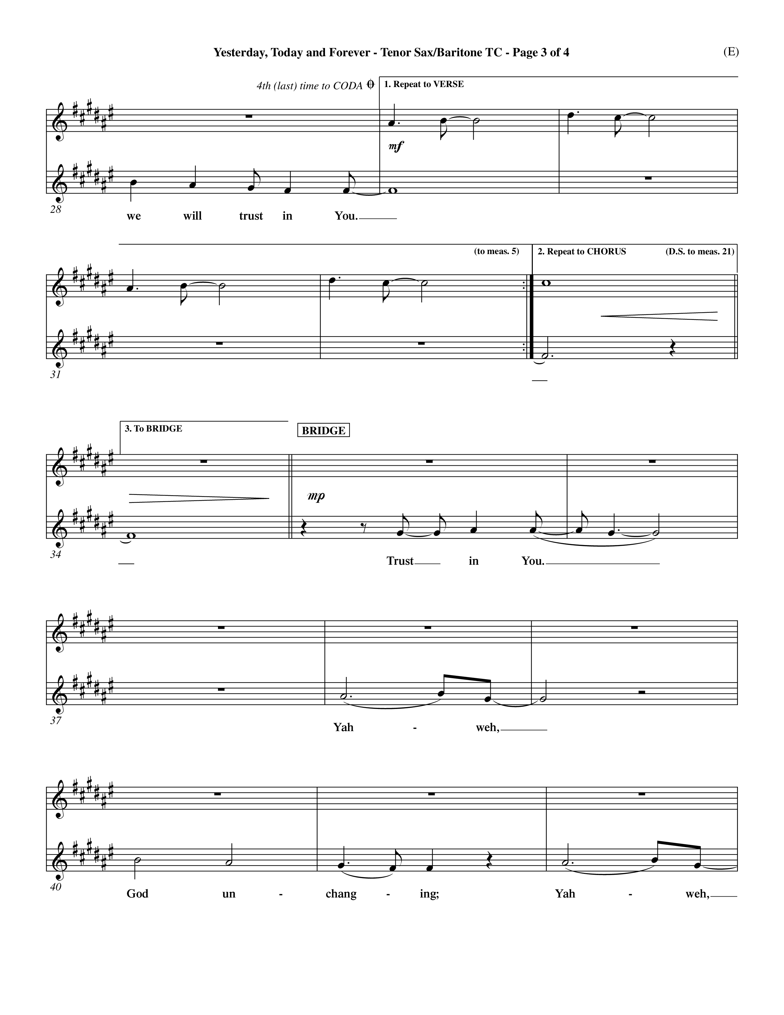 Yesterday Today and Forever (Choral Anthem SATB) Tenor Sax/Baritone T.C. (Word Music Choral / Orch. Dave Williamson)