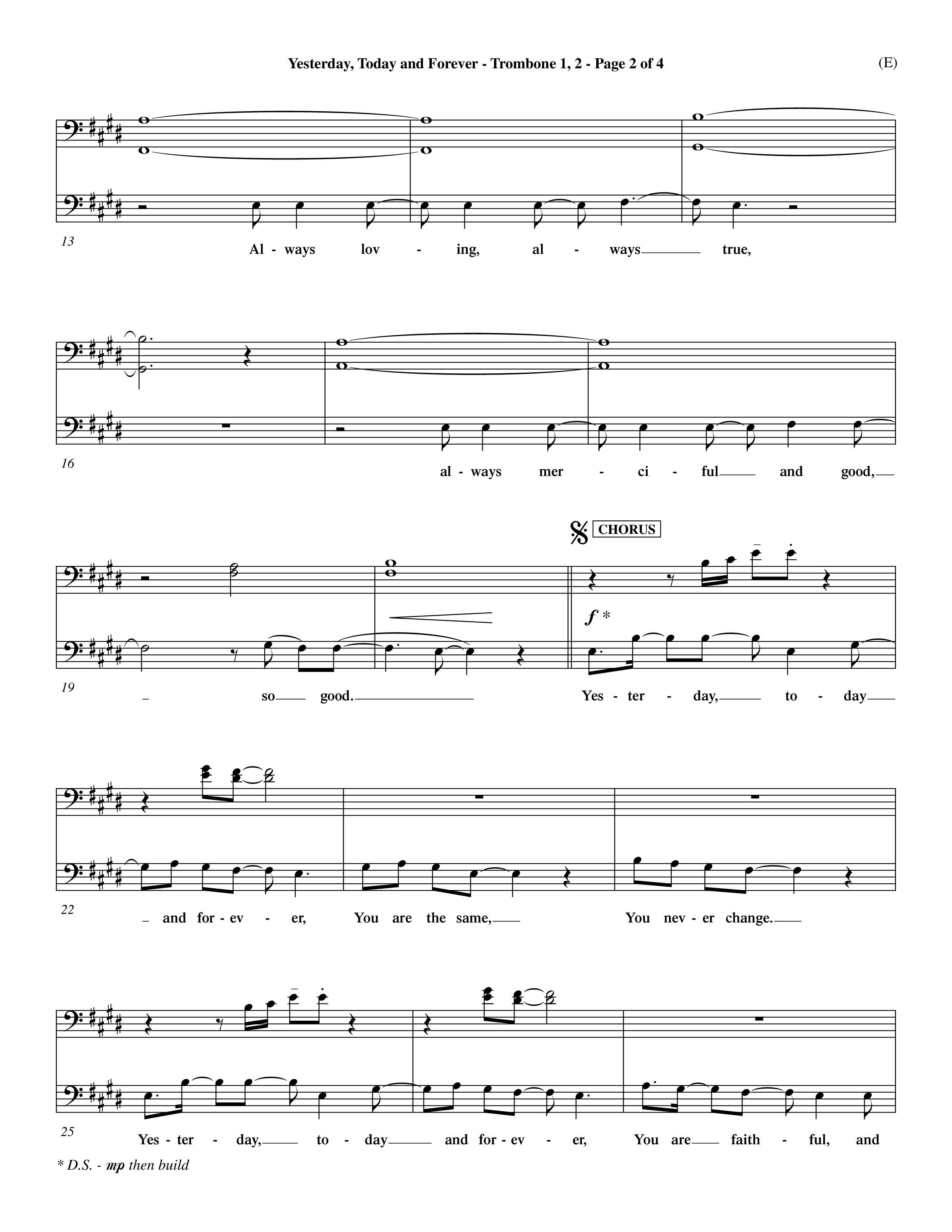 Yesterday Today and Forever (Choral Anthem SATB) Trombone 1/2 (Word Music Choral / Orch. Dave Williamson)