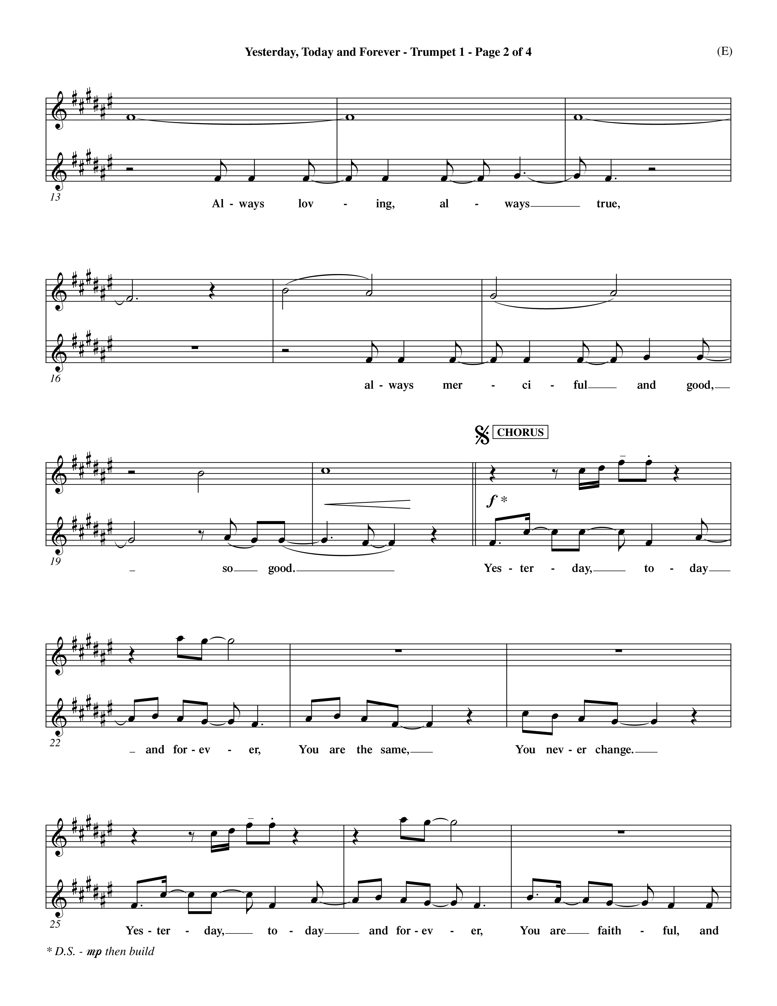 Yesterday Today and Forever (Choral Anthem SATB) Trumpet 1 (Word Music Choral / Orch. Dave Williamson)