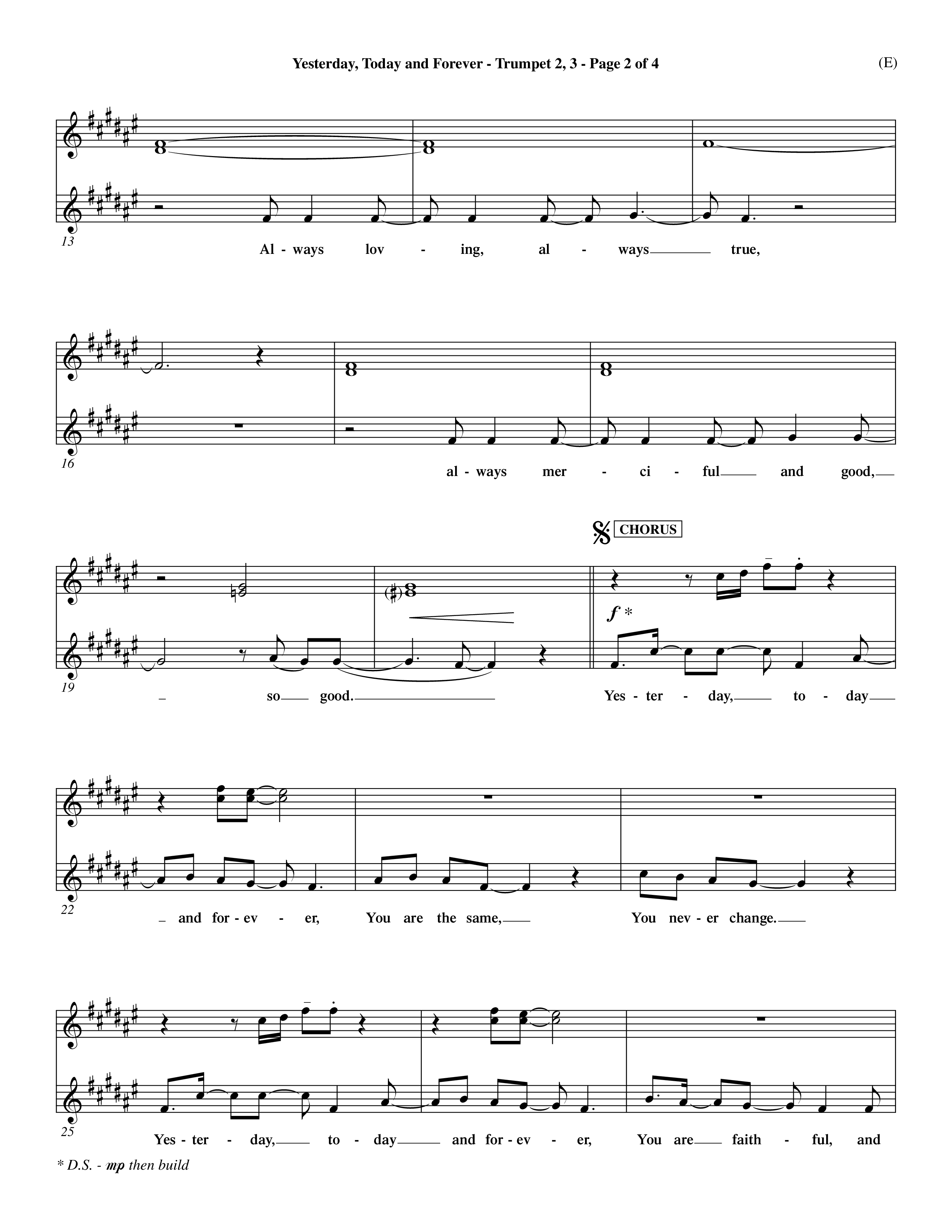 Yesterday Today and Forever (Choral Anthem SATB) Trumpet 2/3 (Word Music Choral / Orch. Dave Williamson)
