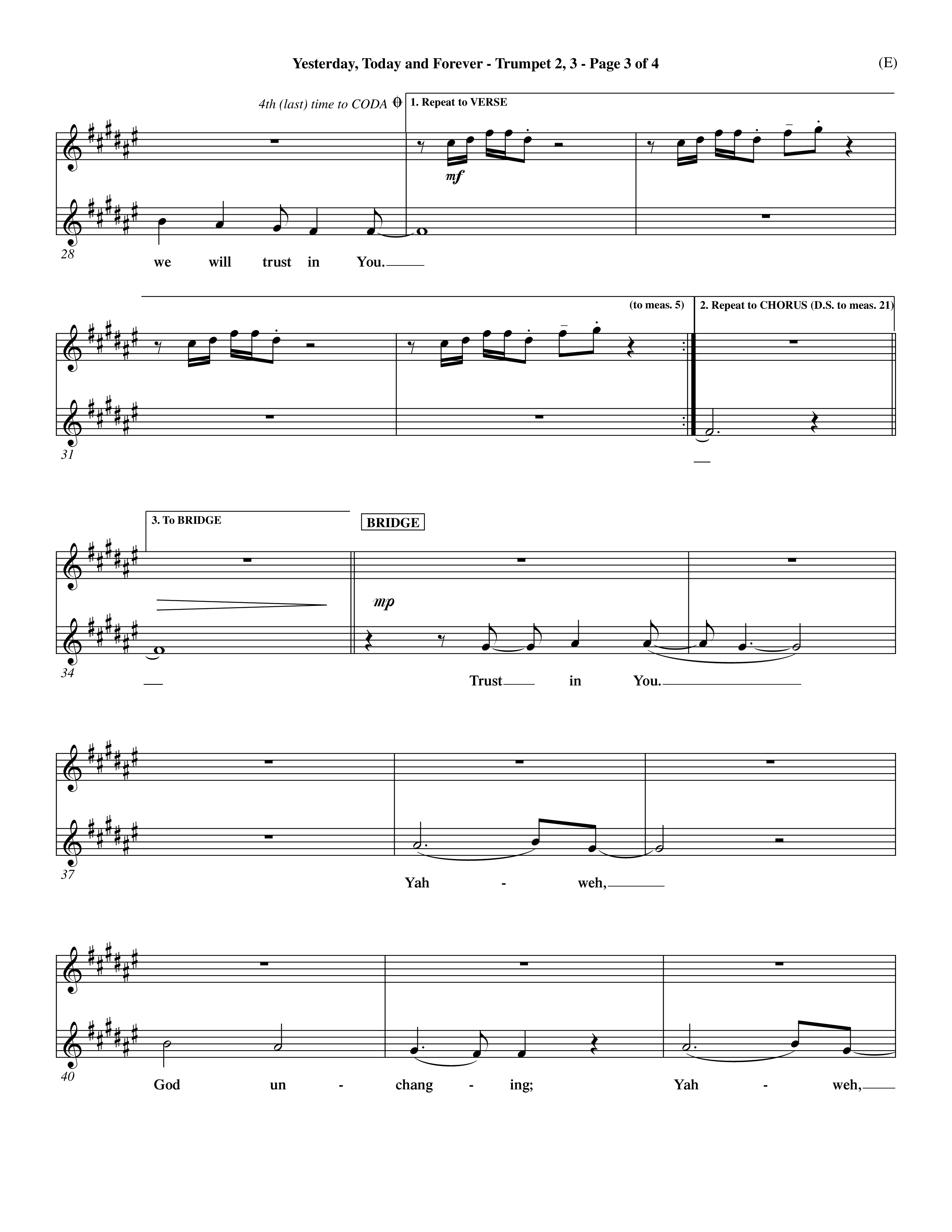 Yesterday Today and Forever (Choral Anthem SATB) Trumpet 2/3 (Word Music Choral / Orch. Dave Williamson)