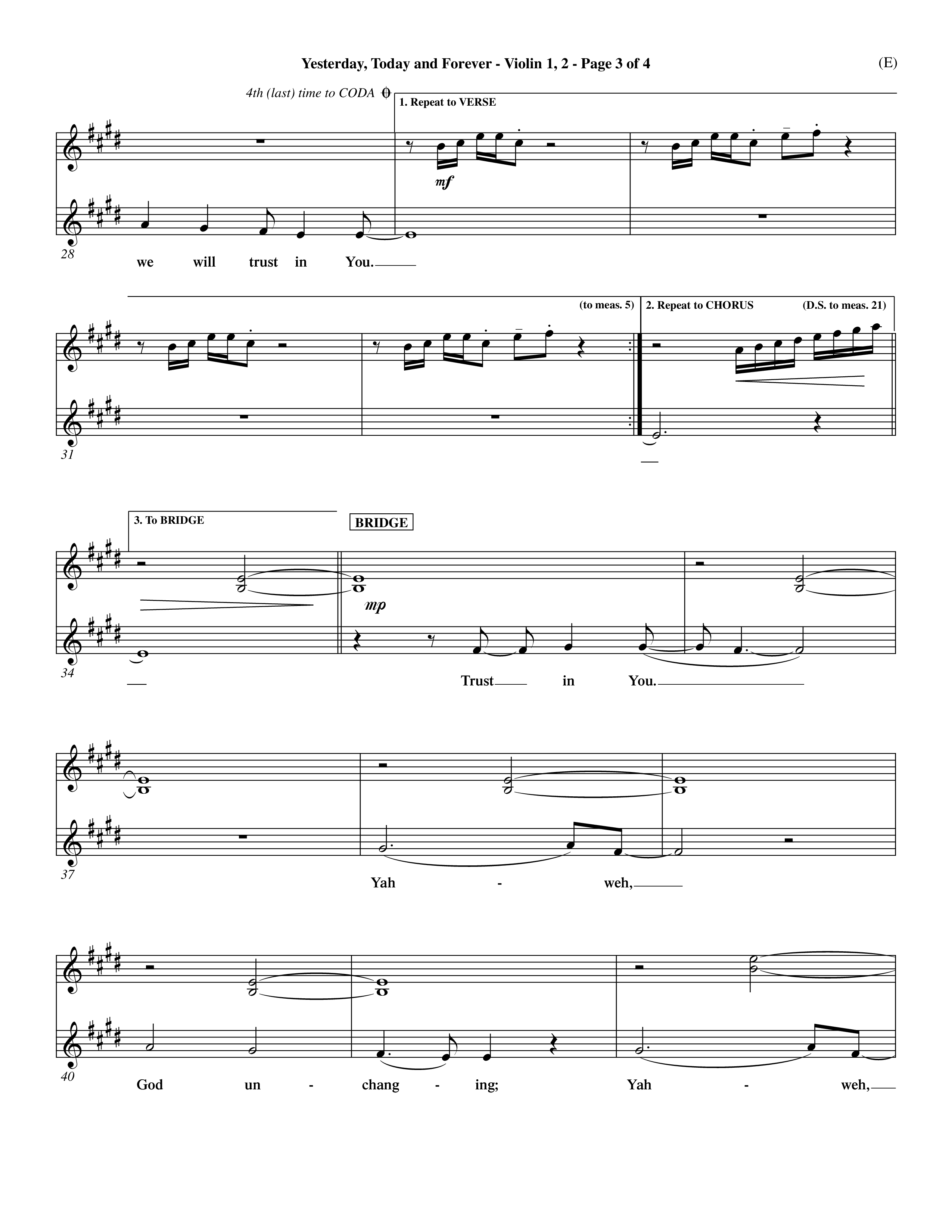 Yesterday Today and Forever (Choral Anthem SATB) Violin 1/2 (Word Music Choral / Orch. Dave Williamson)