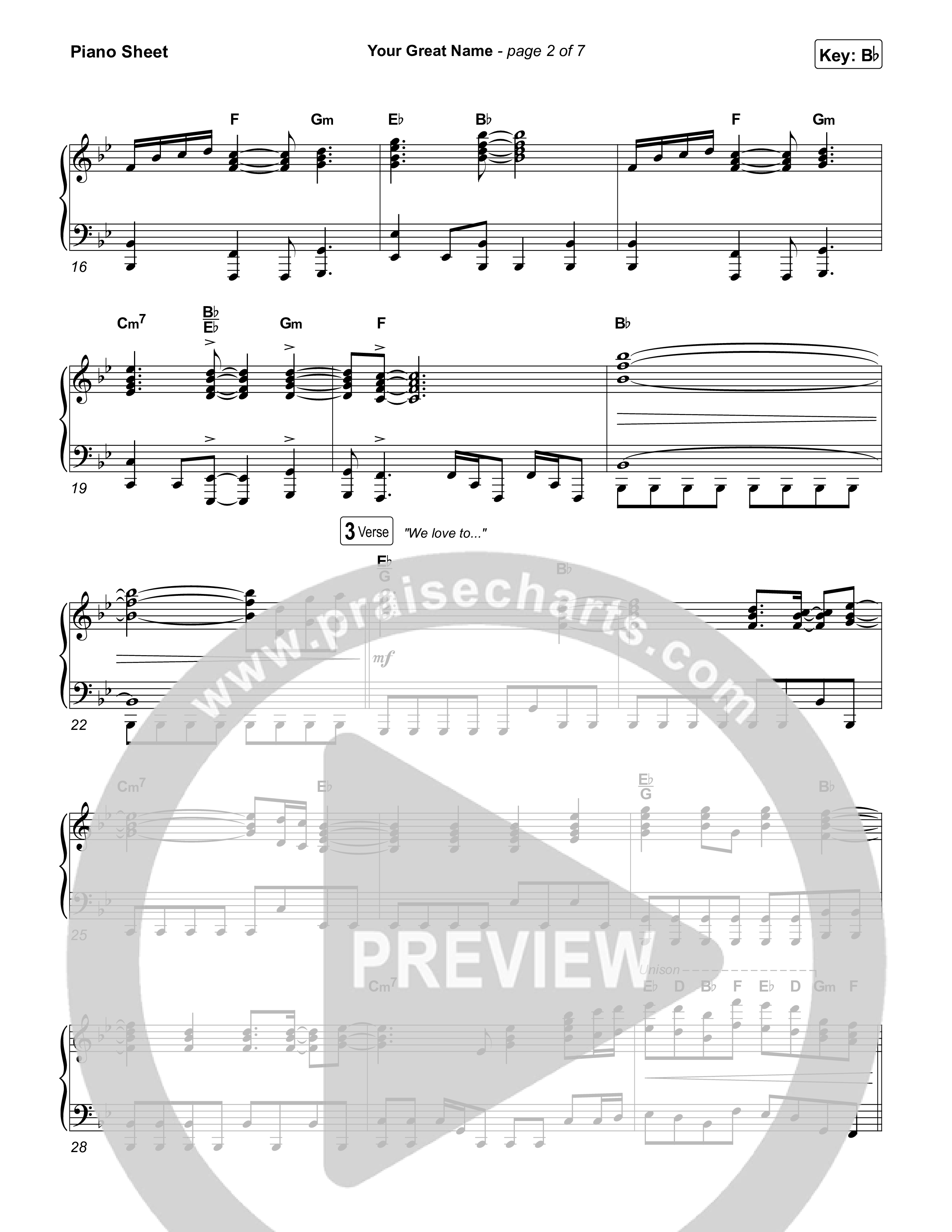 Your Great Name Piano Sheet (Todd Dulaney)