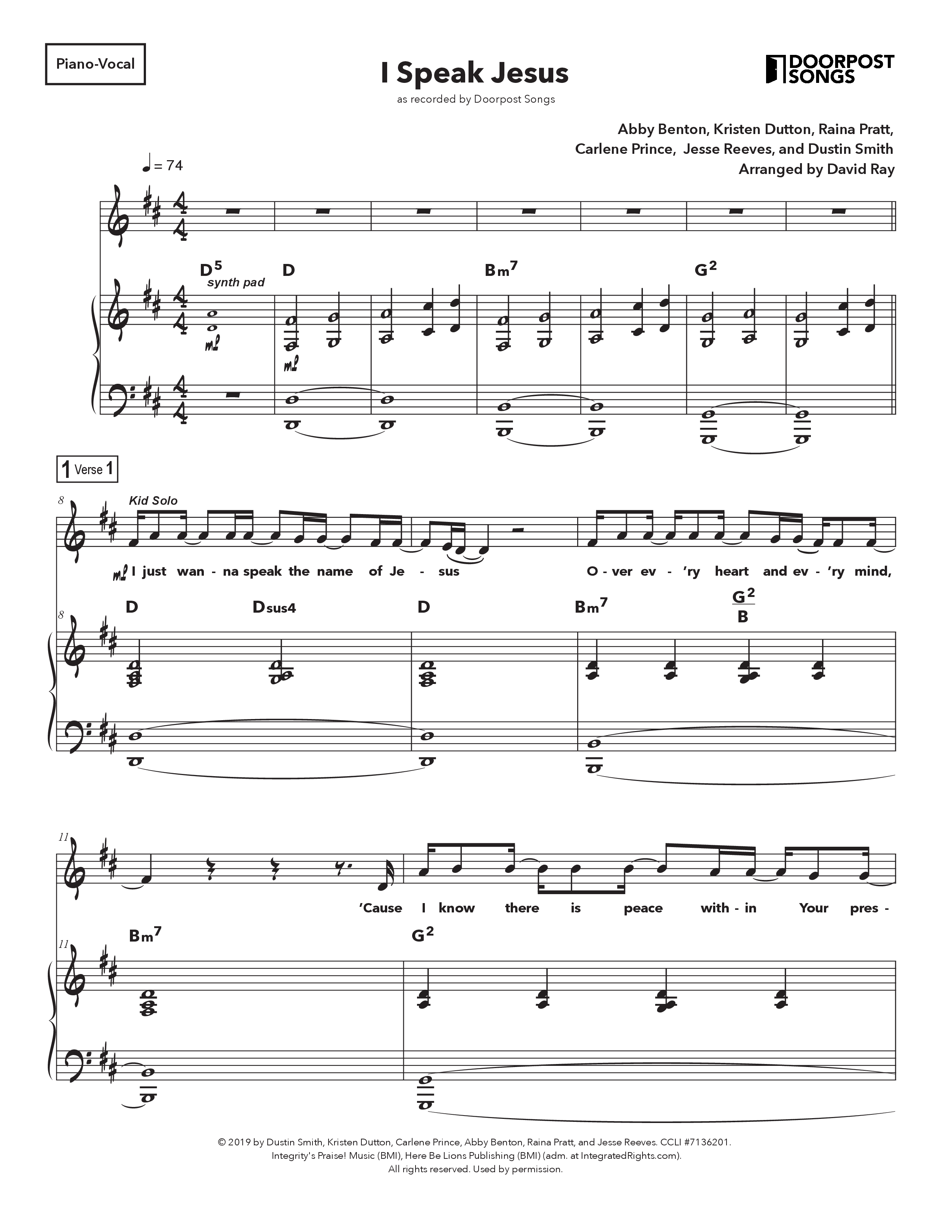 I Speak Jesus (Kids) Piano/Melody (Doorpost Songs / Dave and Jess Ray)