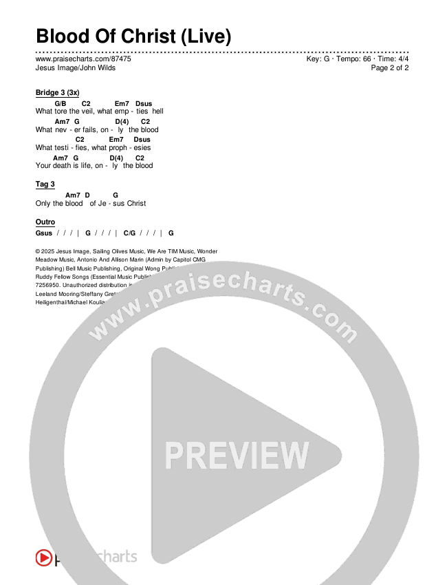 Blood Of Christ (Live) Chords & Lyrics (Jesus Image / John Wilds)