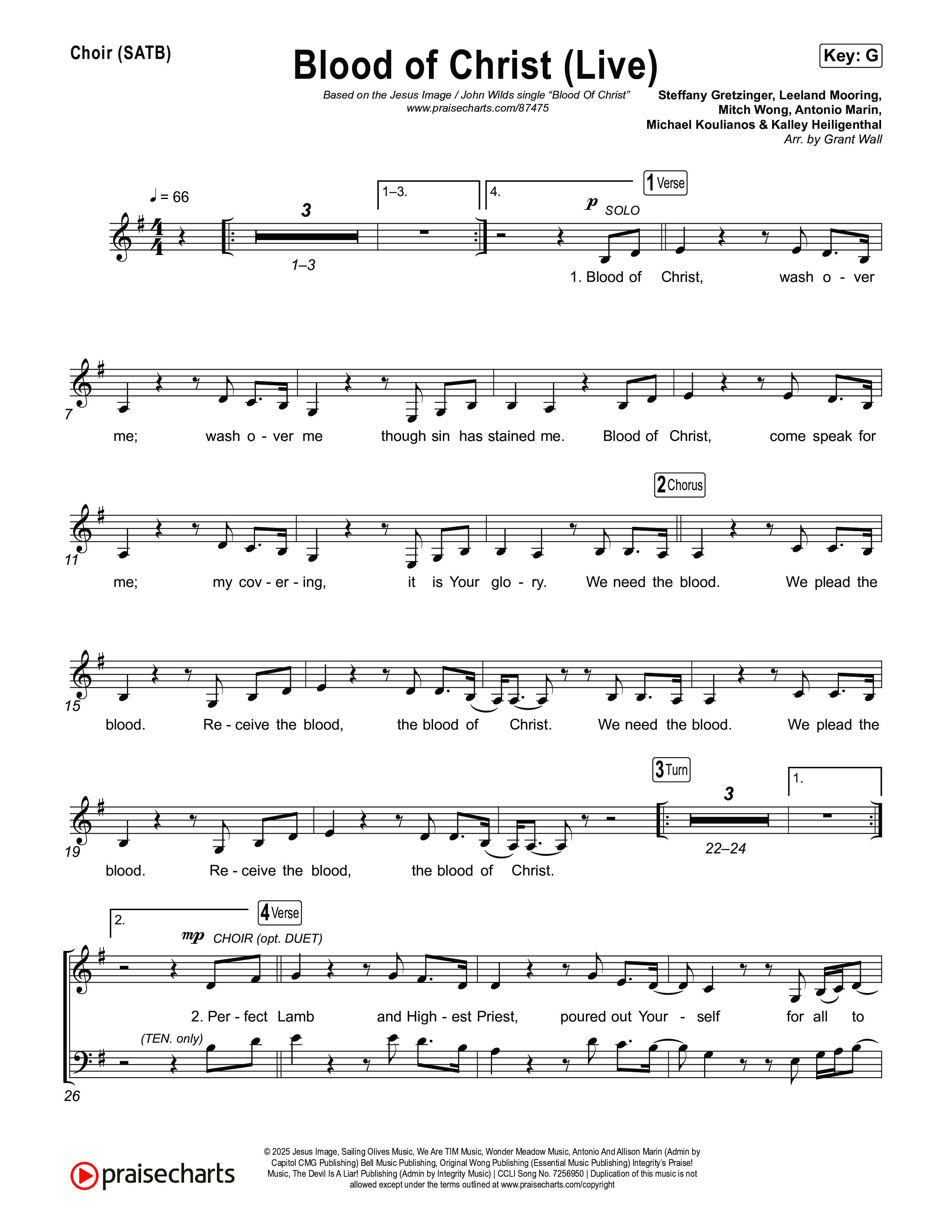 Blood Of Christ (Live) Choir Sheet (SATB) (Jesus Image / John Wilds)