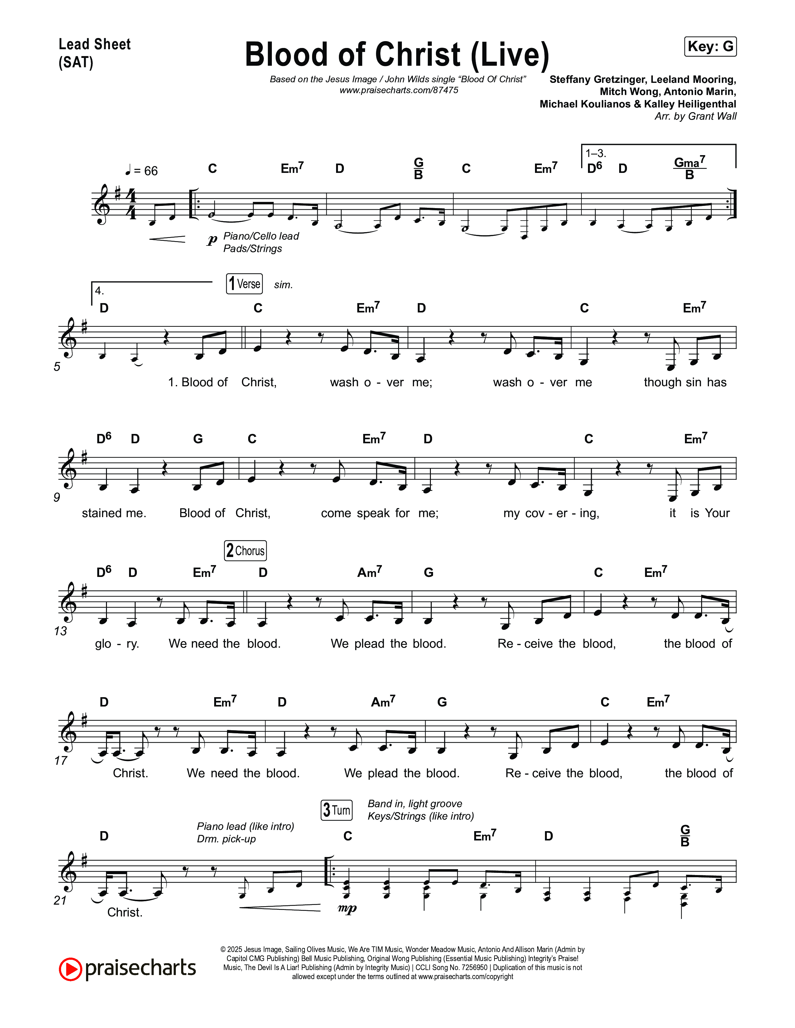 Blood Of Christ (Live) Lead Sheet (SAT) (Jesus Image / John Wilds)