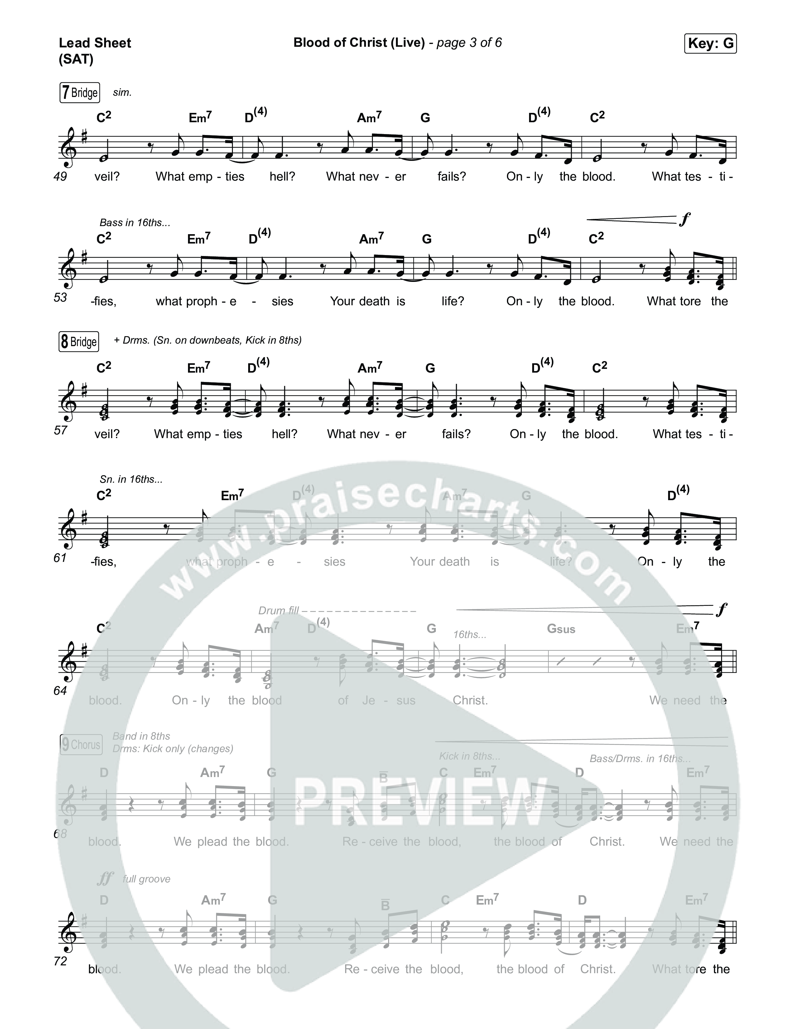 Blood Of Christ (Live) Lead Sheet (SAT) (Jesus Image / John Wilds)