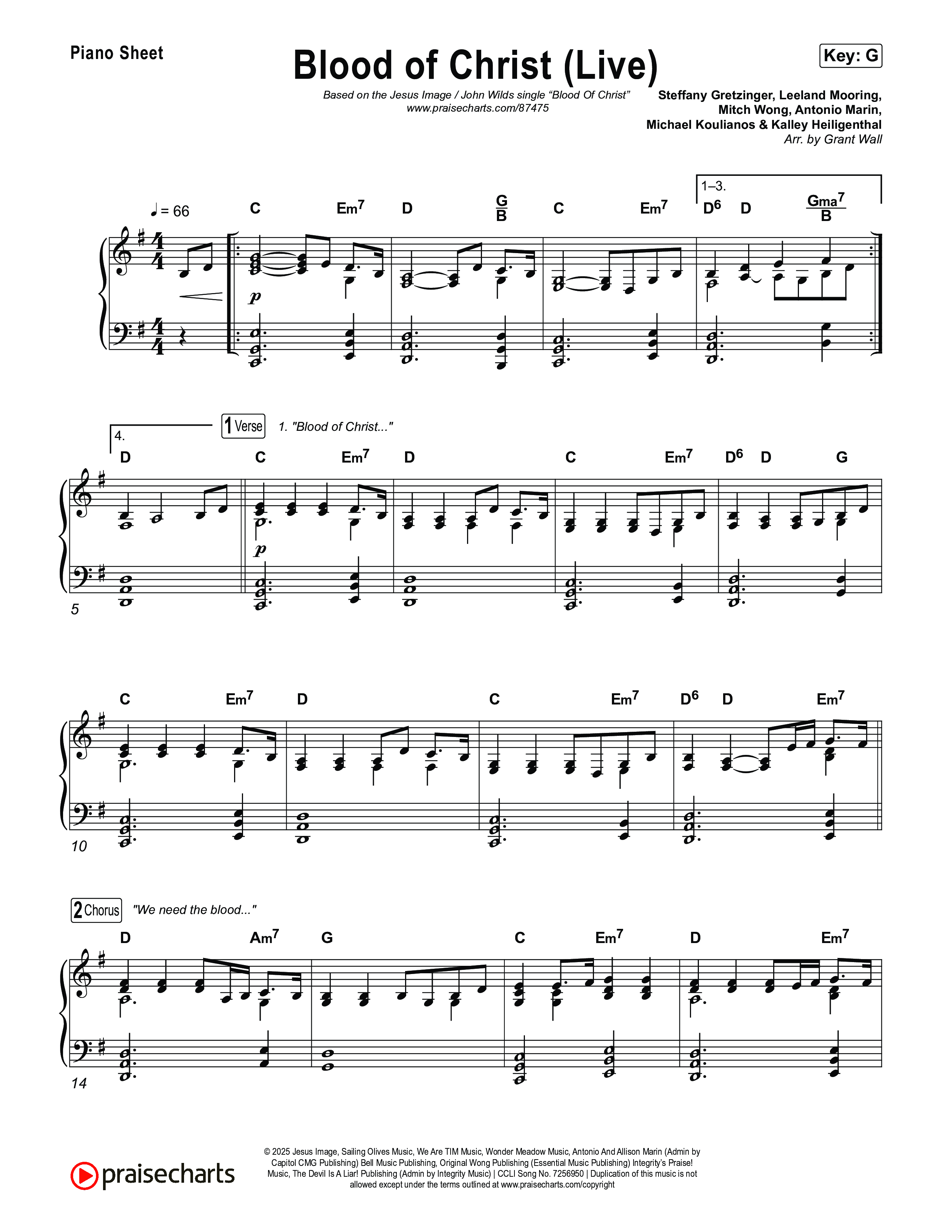 Blood Of Christ (Live) Piano Sheet (Jesus Image / John Wilds)