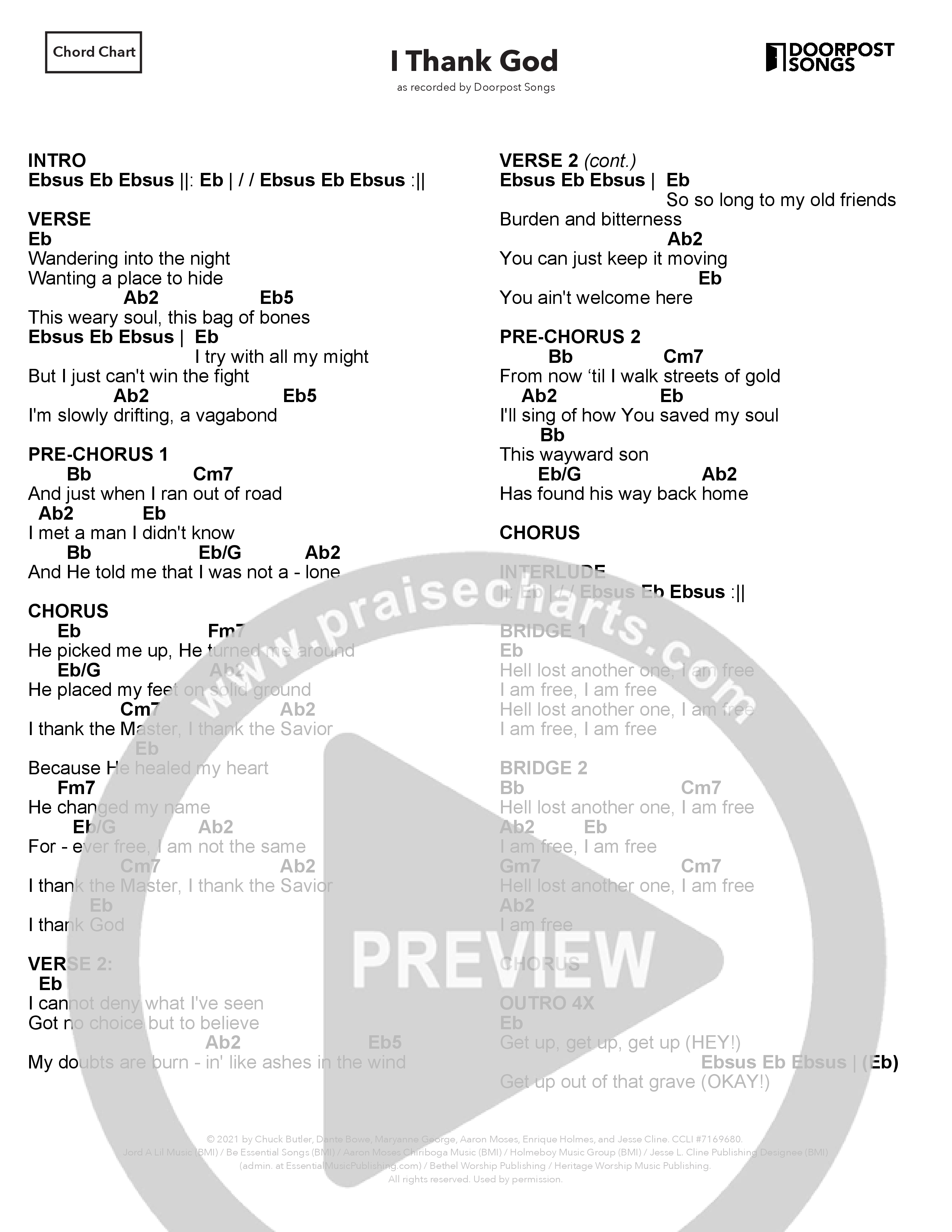 I Thank God (Kids) Chord Chart (Doorpost Songs / Dave and Jess Ray)