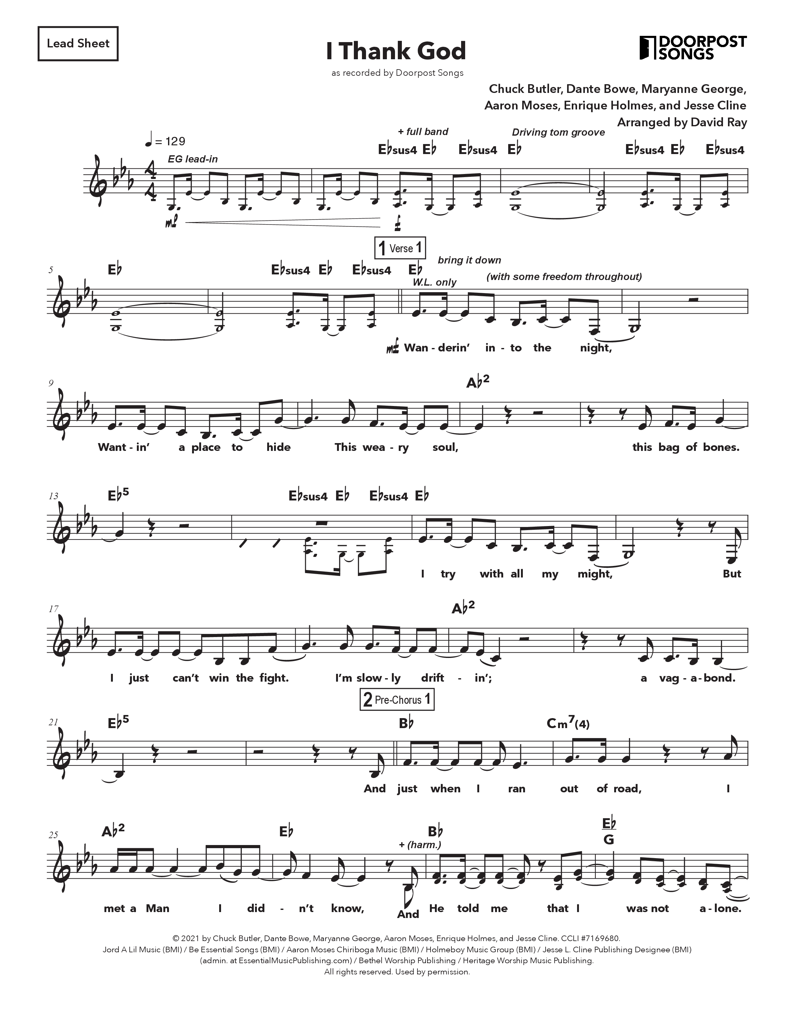 I Thank God (Kids) Piano/Vocal Pack (Doorpost Songs / Dave and Jess Ray)