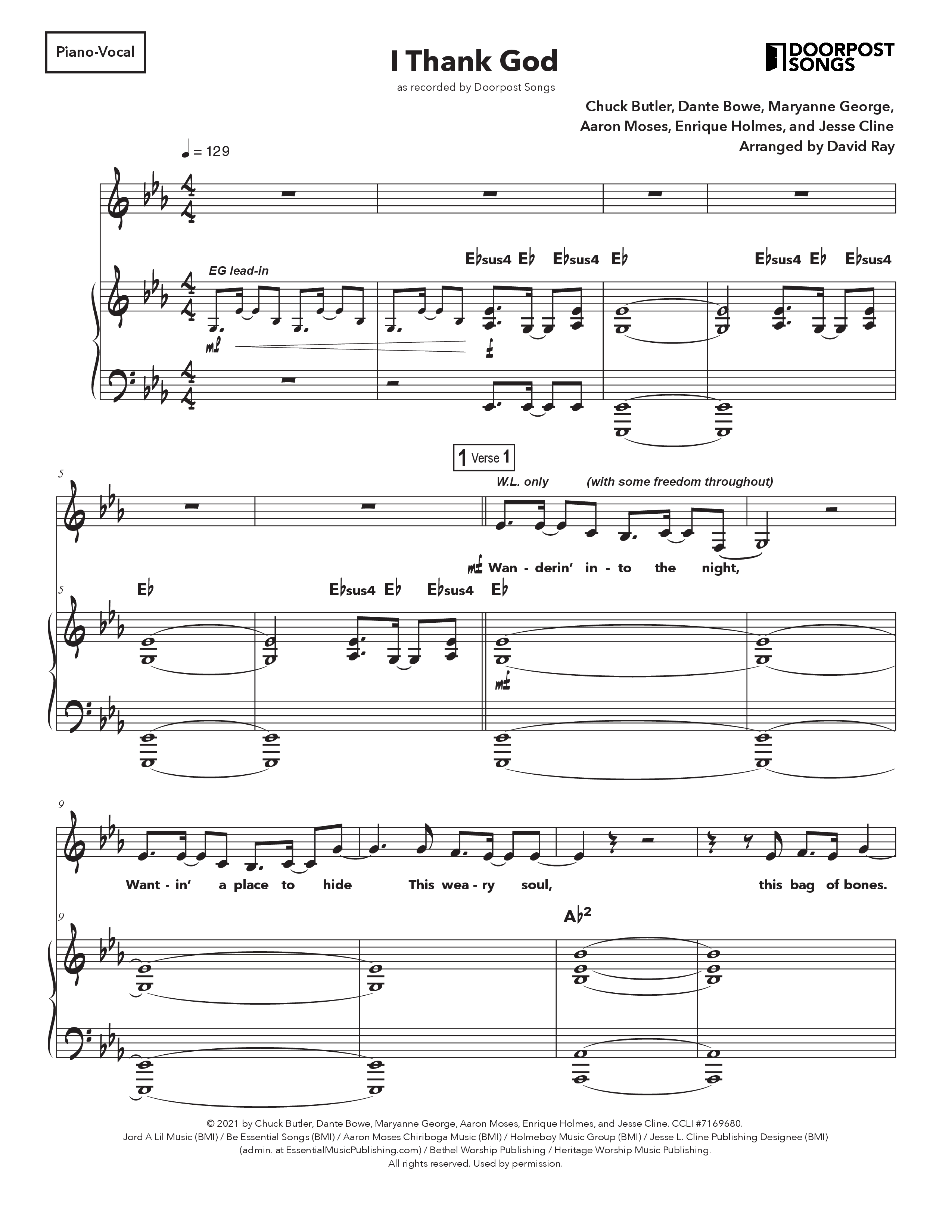 I Thank God (Kids) Piano/Melody (Doorpost Songs / Dave and Jess Ray)