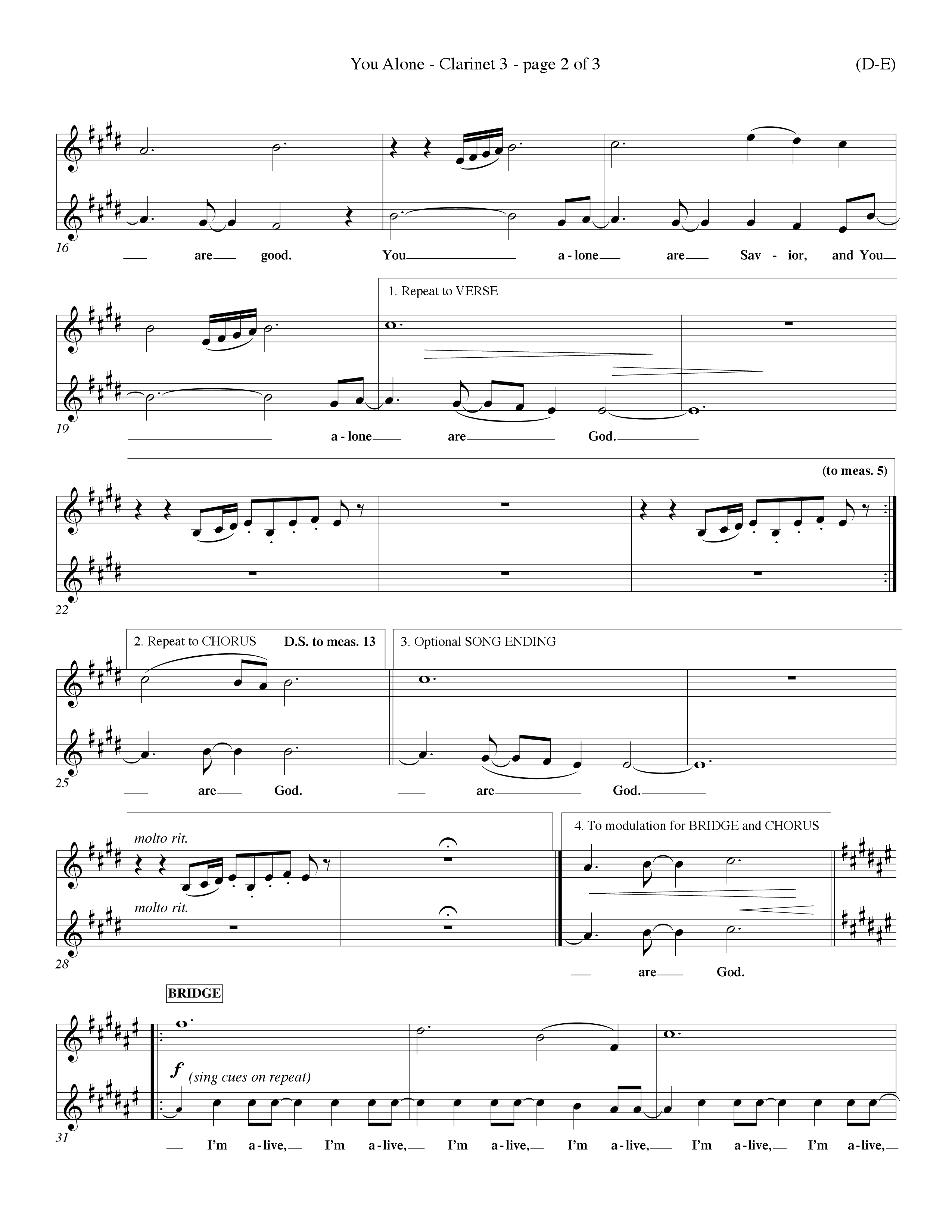 You Alone (Choral Anthem SATB) Clarinet 3 (Word Music Choral / Orch. Dave Williamson)