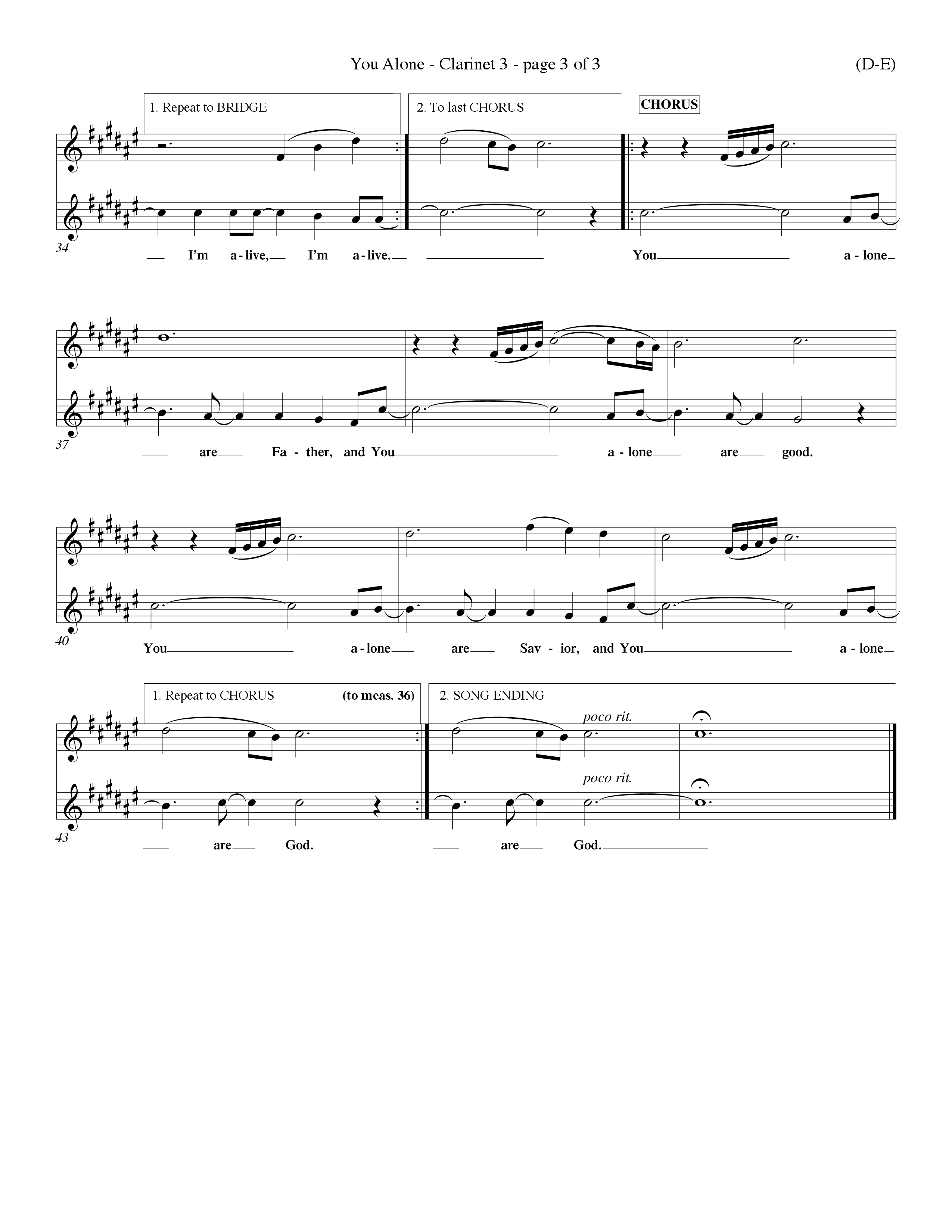 You Alone (Choral Anthem SATB) Clarinet 3 (Word Music Choral / Orch. Dave Williamson)