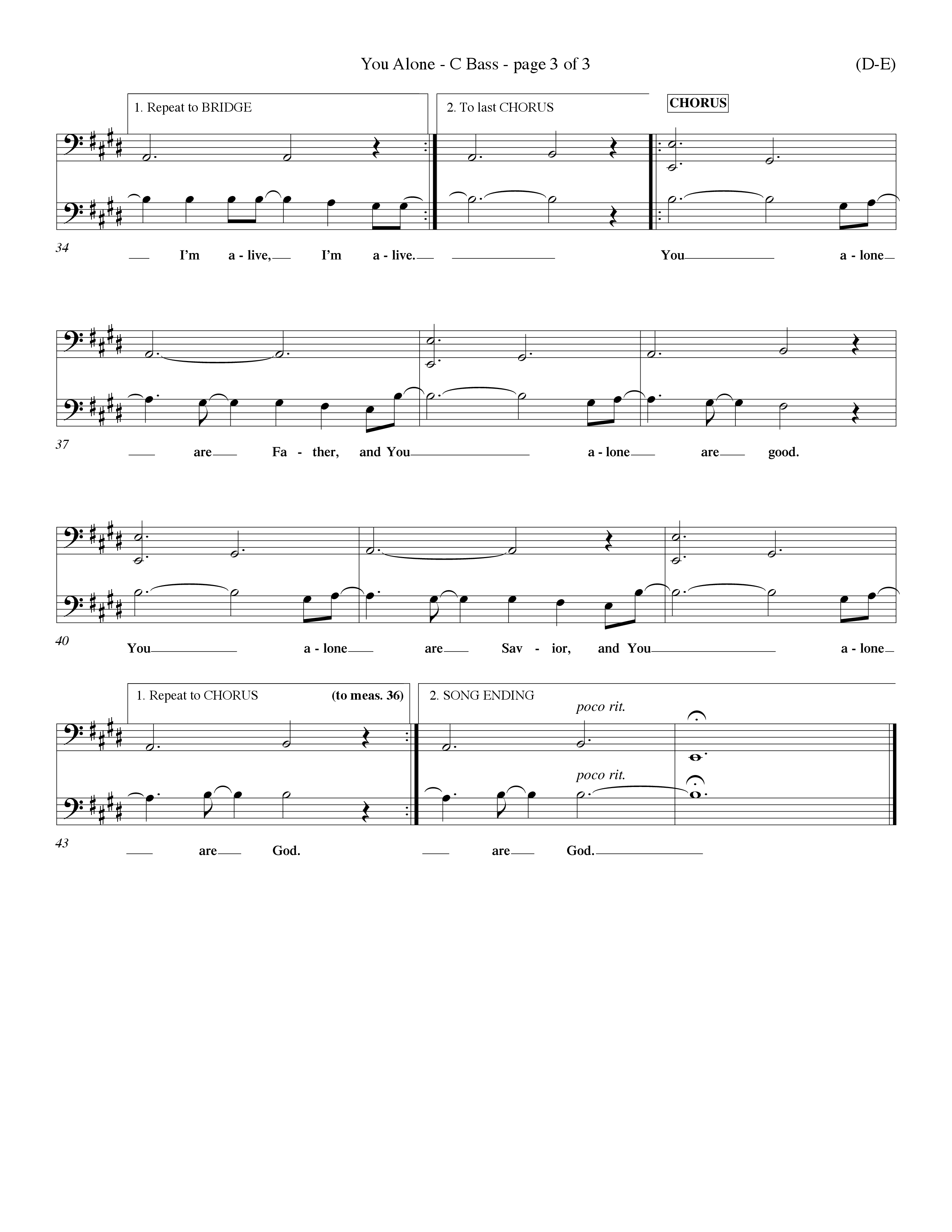 You Alone (Choral Anthem SATB) Contrabass (Word Music Choral / Orch. Dave Williamson)