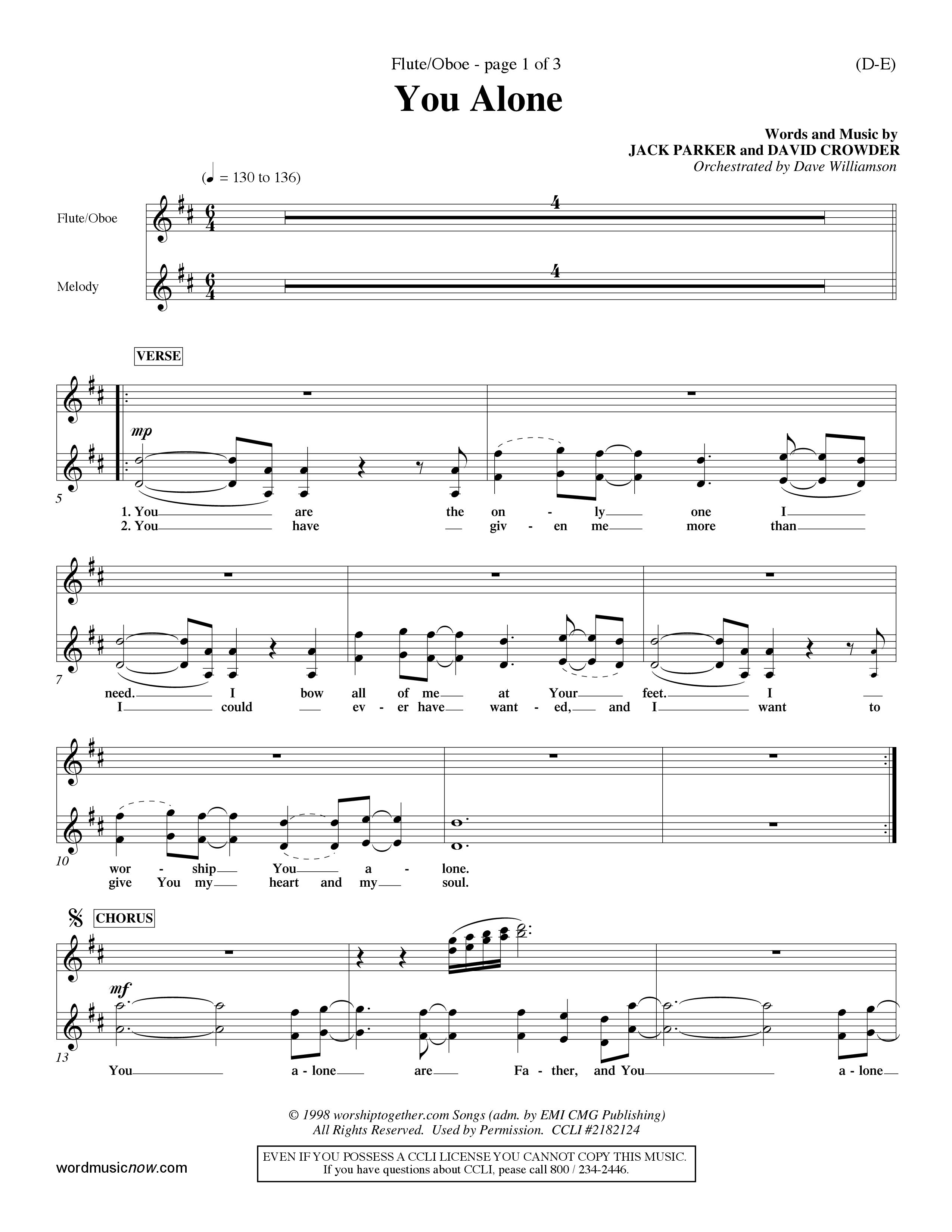 You Alone (Choral Anthem SATB) Flute/Oboe (Word Music Choral / Orch. Dave Williamson)