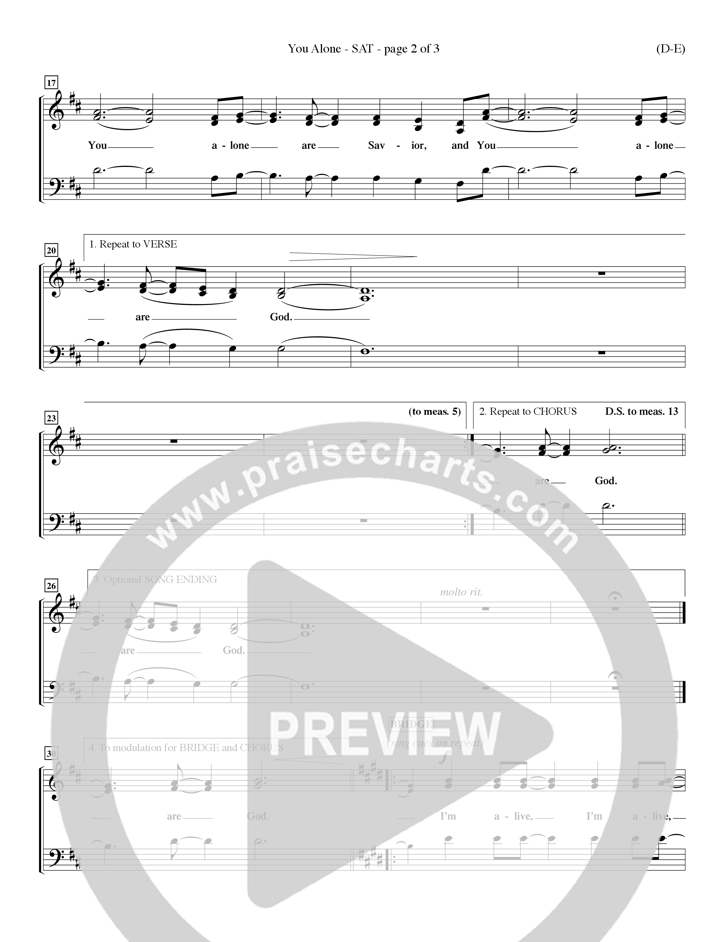 You Alone (Choral Anthem SATB) Lead Sheet (SAT) (Word Music Choral / Orch. Dave Williamson)