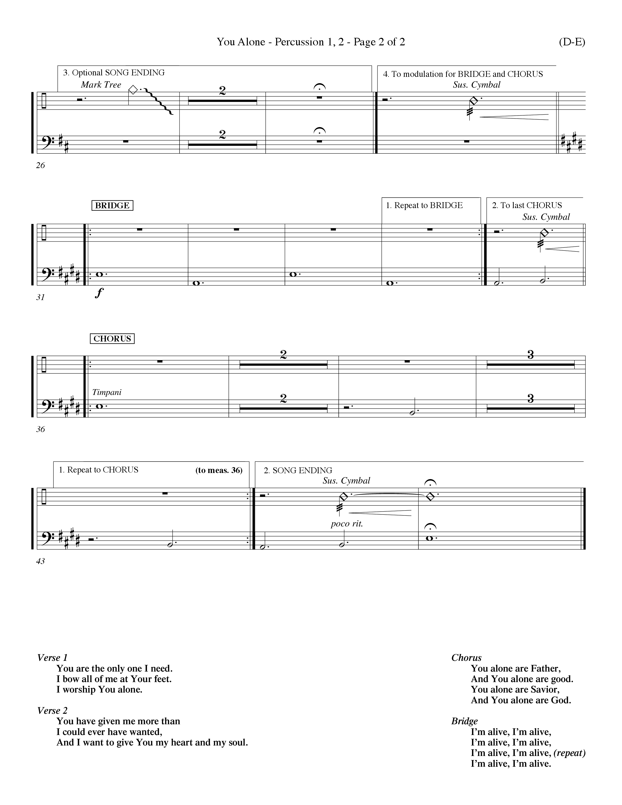 You Alone (Choral Anthem SATB) Percussion 1/2 (Word Music Choral / Orch. Dave Williamson)