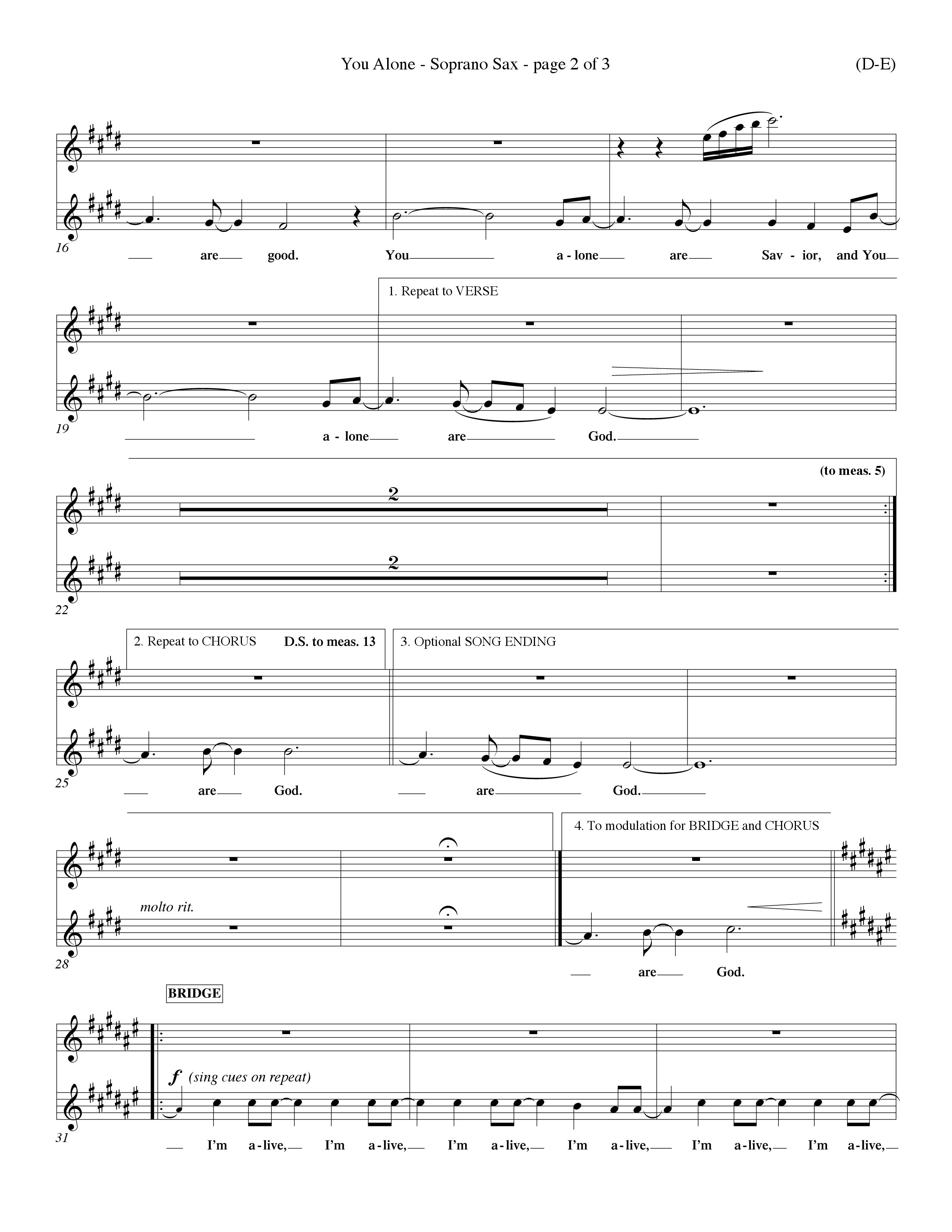 You Alone (Choral Anthem SATB) Saxophone (Word Music Choral / Orch. Dave Williamson)