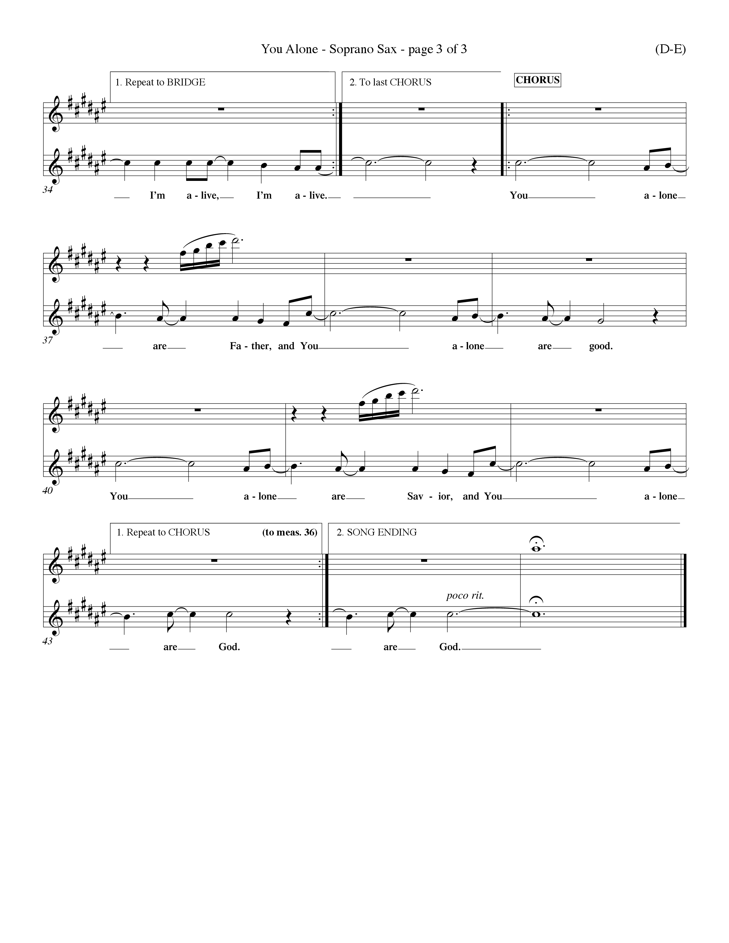 You Alone (Choral Anthem SATB) Saxophone (Word Music Choral / Orch. Dave Williamson)