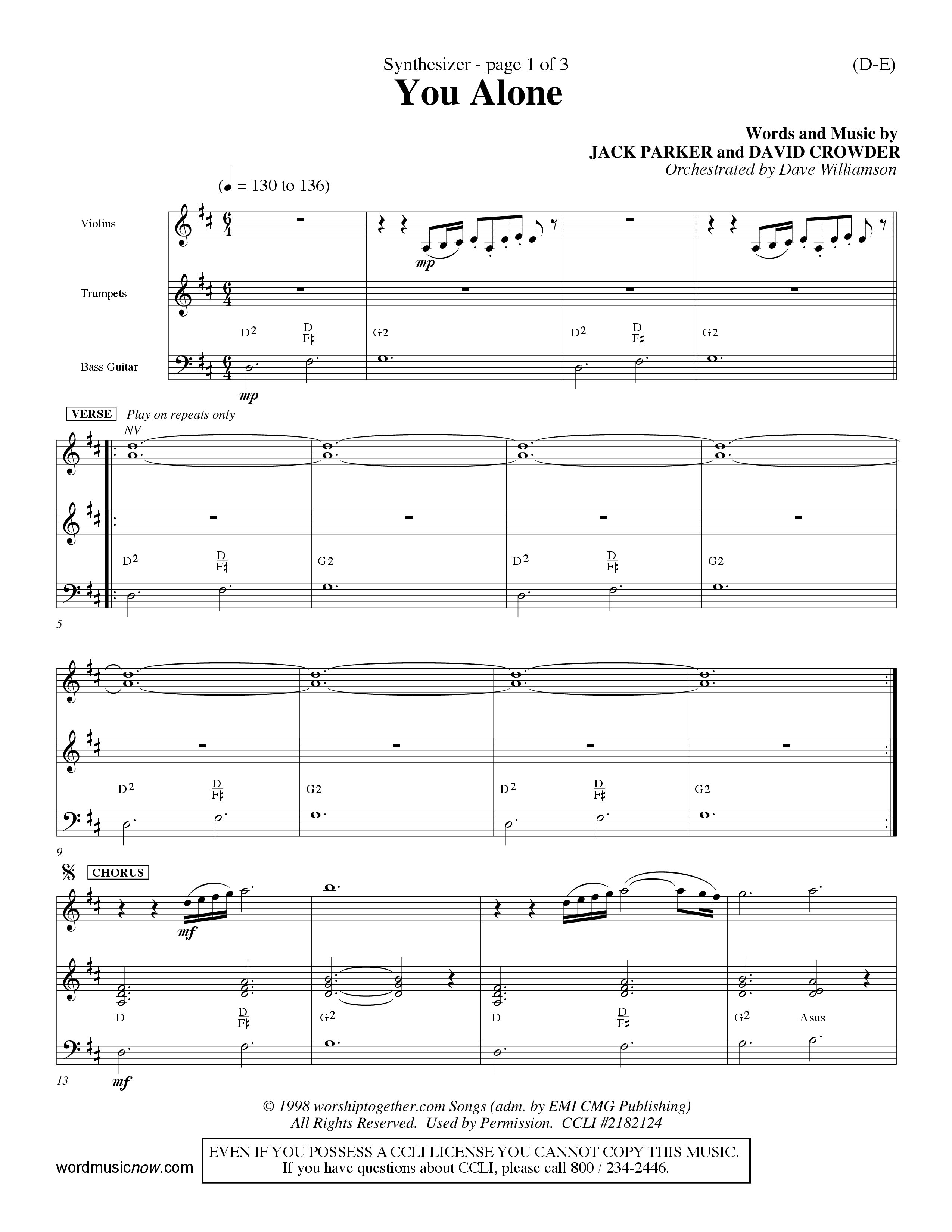 You Alone (Choral Anthem SATB) Synth (Word Music Choral / Orch. Dave Williamson)