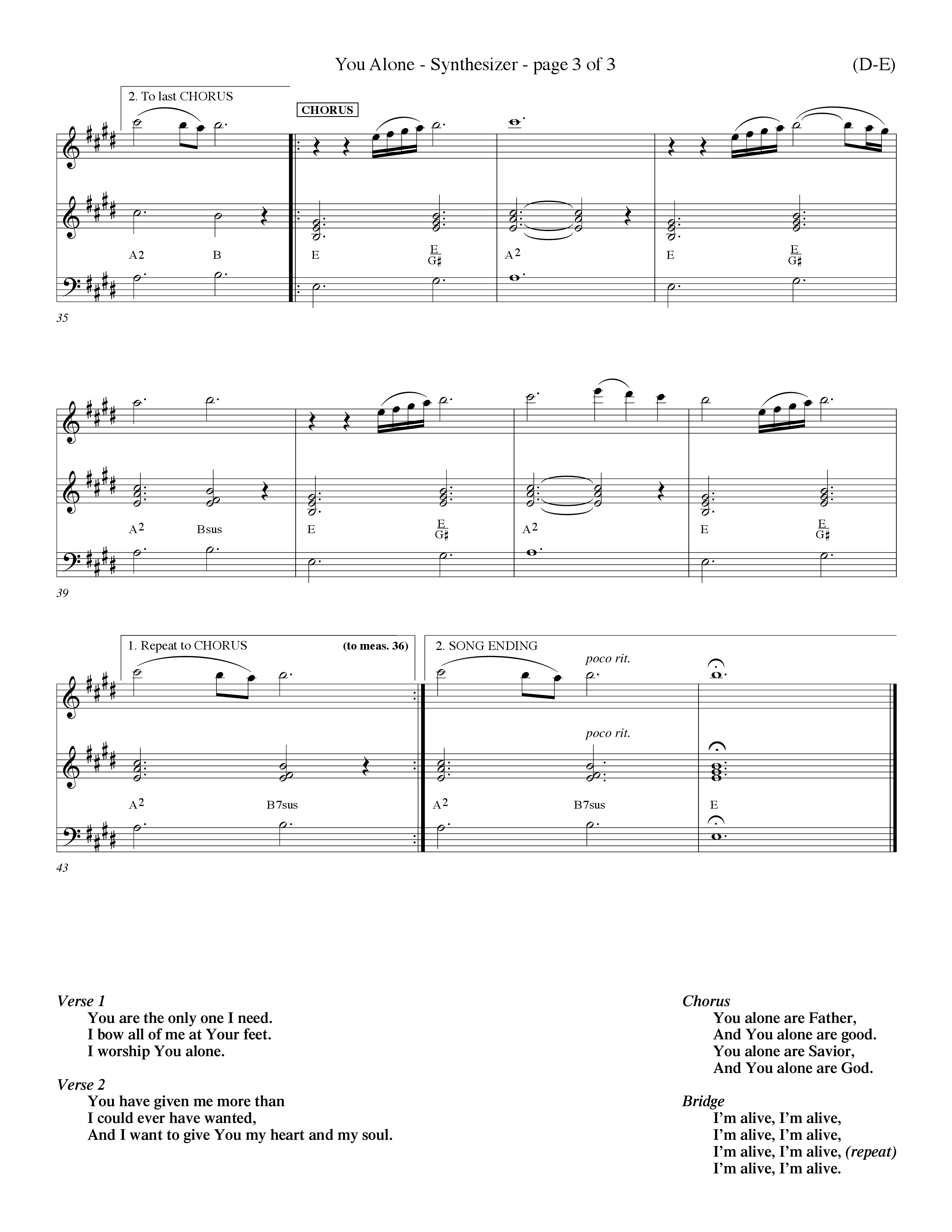 You Alone (Choral Anthem SATB) Synth (Word Music Choral / Orch. Dave Williamson)