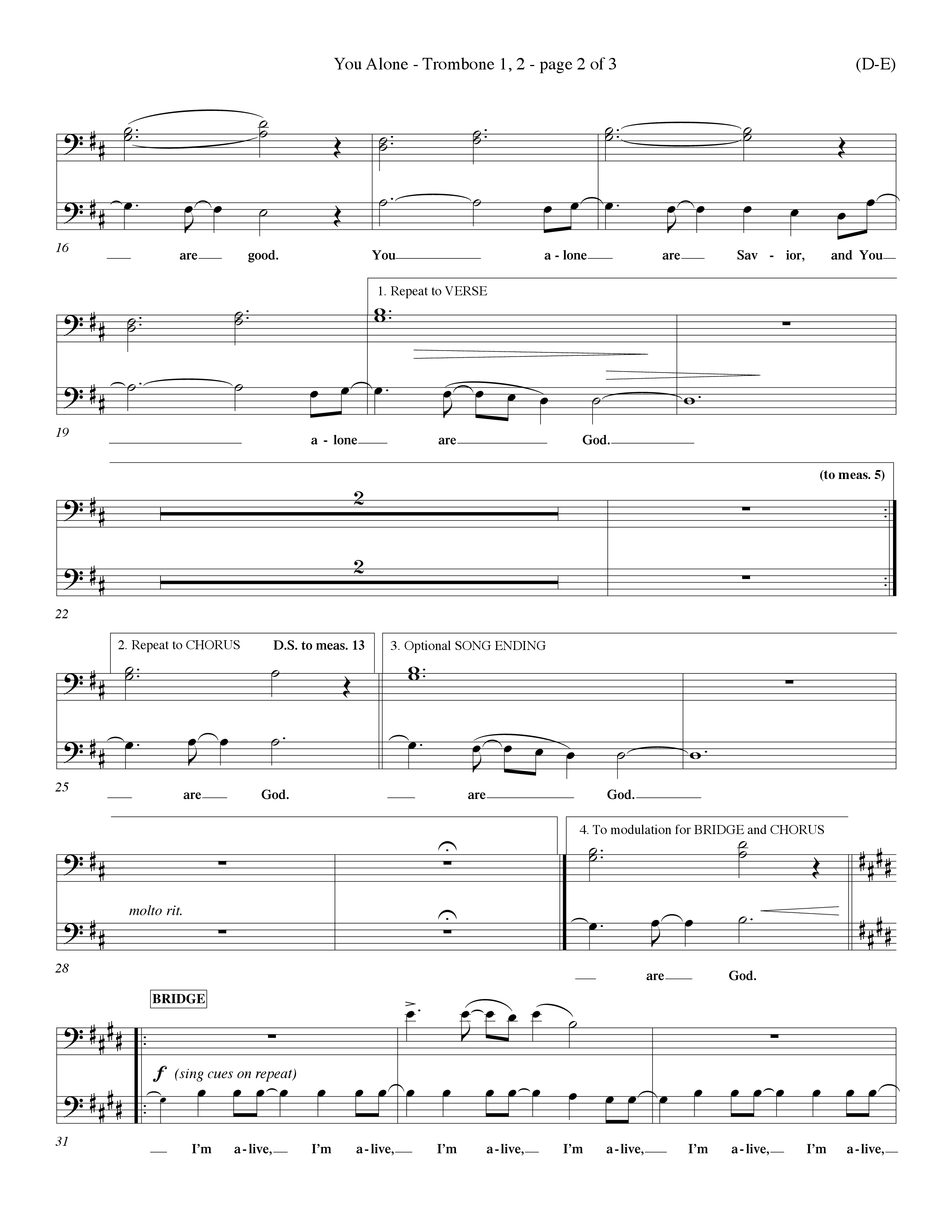 You Alone (Choral Anthem SATB) Trombone 1/2 (Word Music Choral / Orch. Dave Williamson)