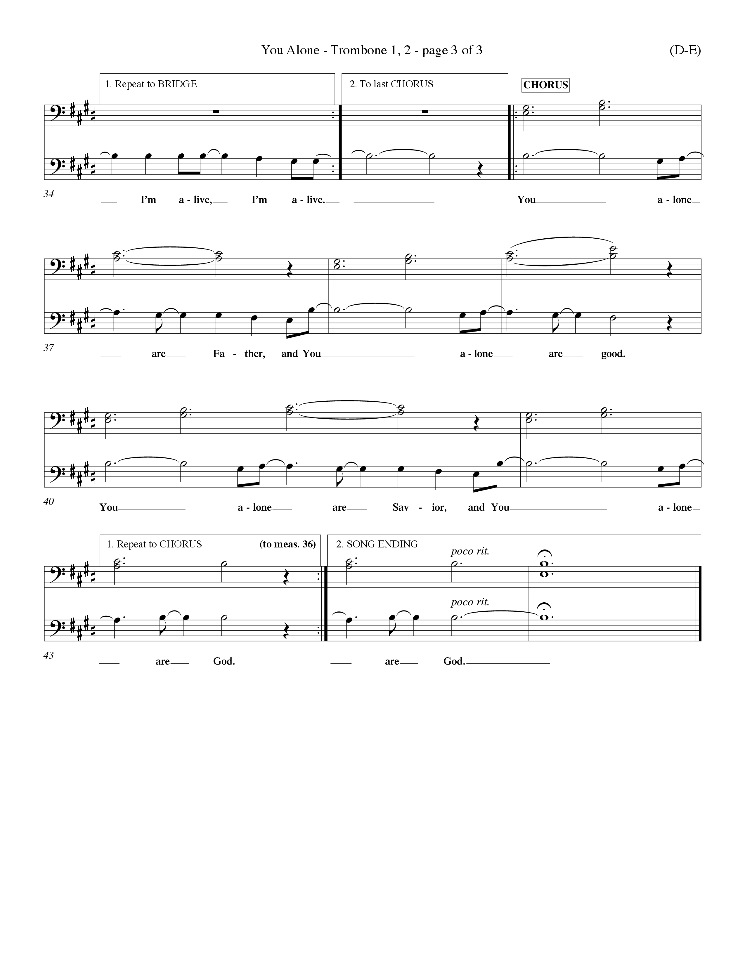 You Alone (Choral Anthem SATB) Trombone 1/2 (Word Music Choral / Orch. Dave Williamson)