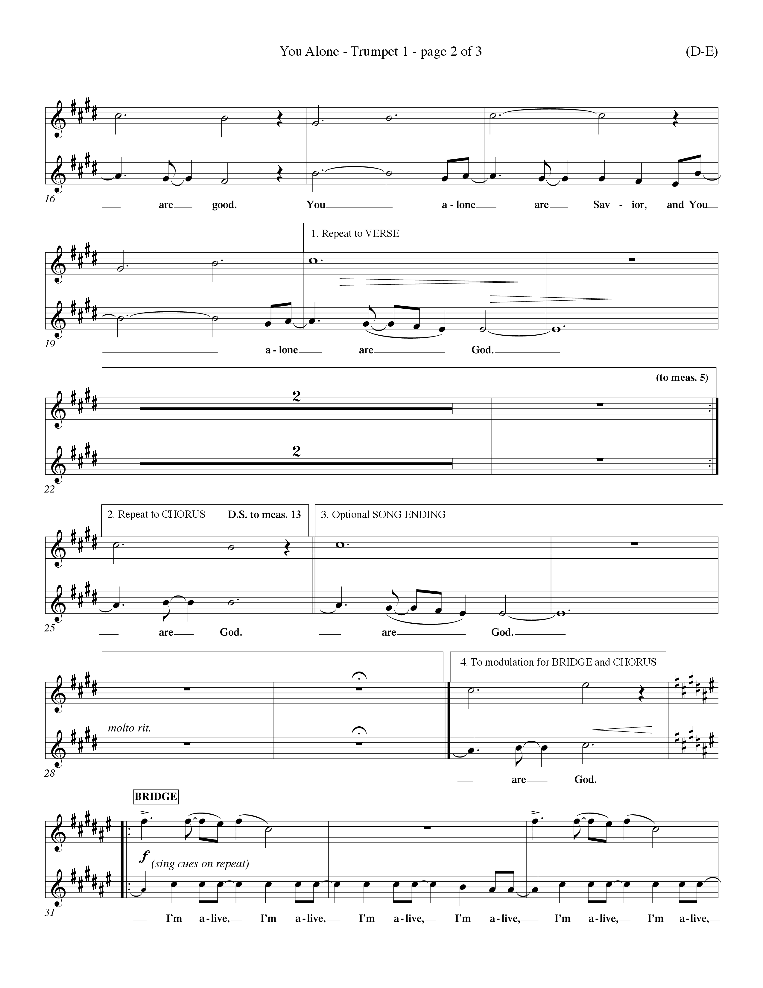 You Alone (Choral Anthem SATB) Trumpet 1 (Word Music Choral / Orch. Dave Williamson)