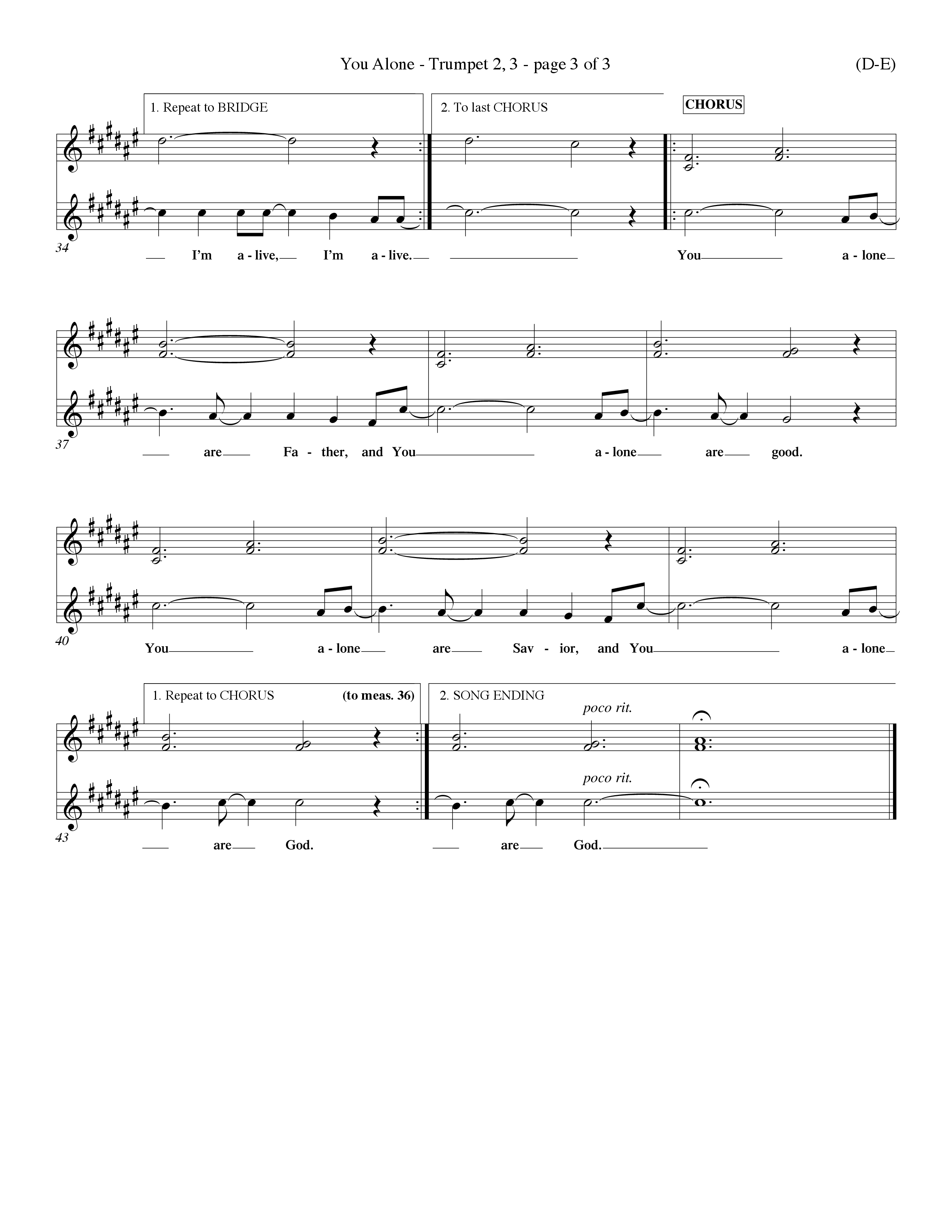 You Alone (Choral Anthem SATB) Trumpet 2/3 (Word Music Choral / Orch. Dave Williamson)