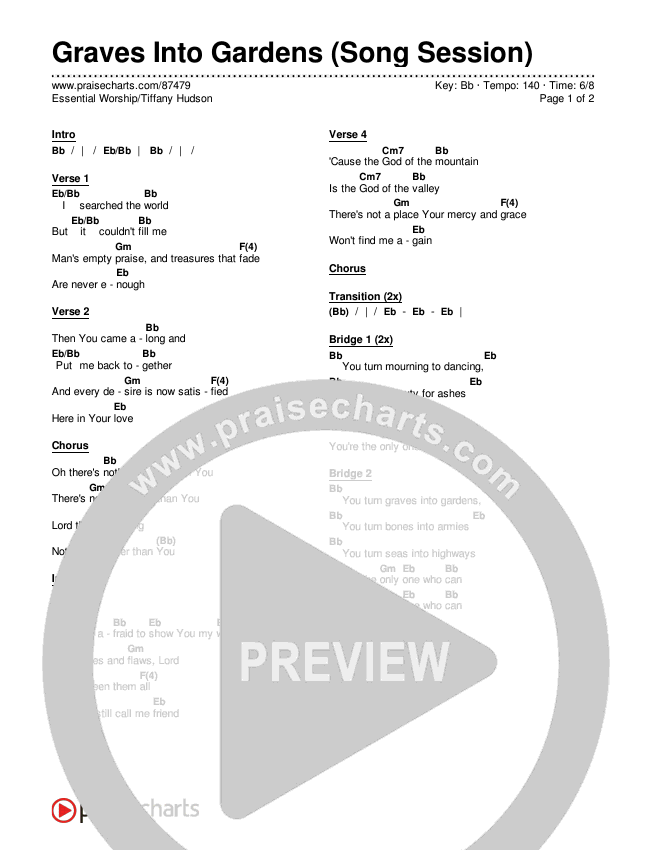 Graves Into Gardens (Song Session) Chords & Lyrics (Essential Worship / Tiffany Hudson)