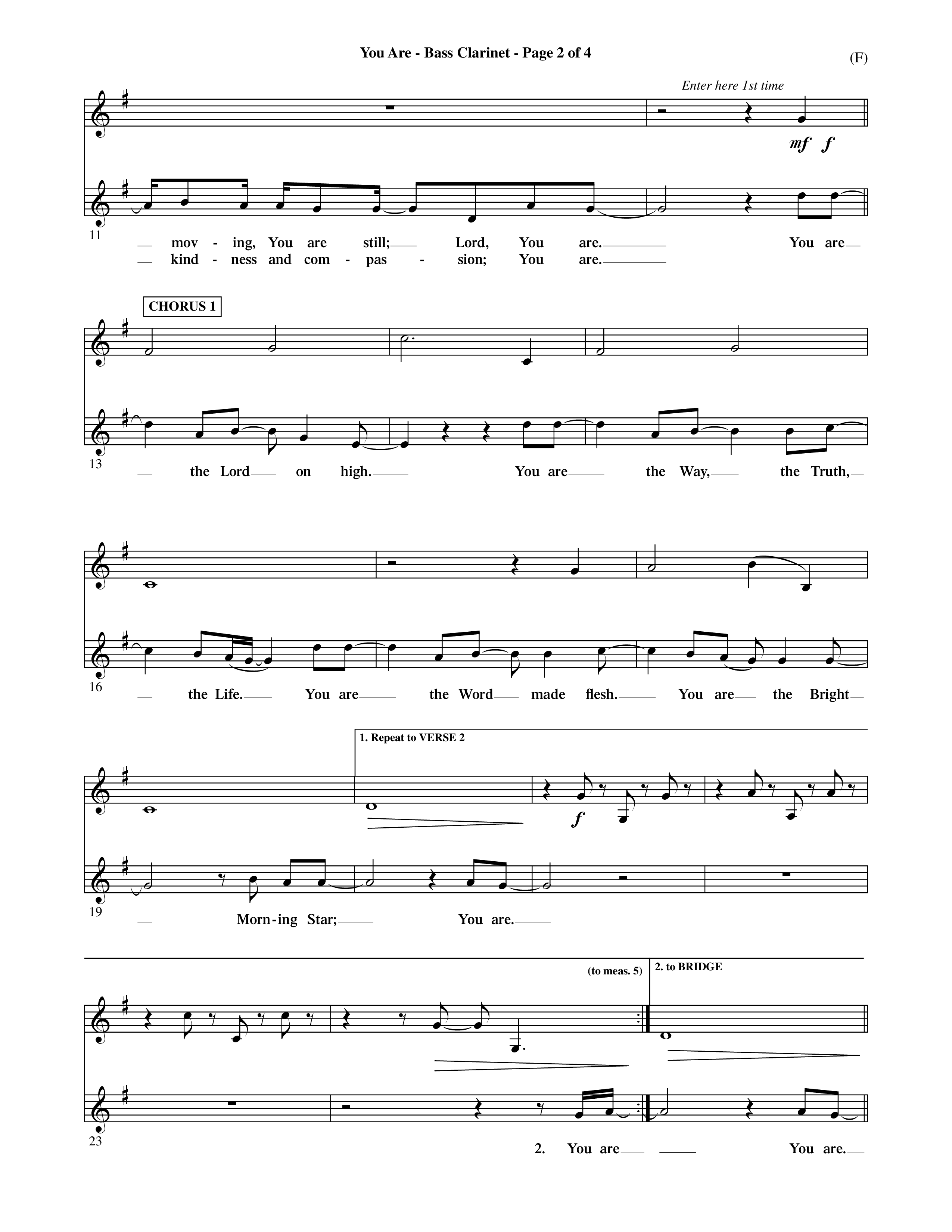 You Are (Choral Anthem SATB) Bass Clarinet (Word Music Choral / Orch. David Shipps)