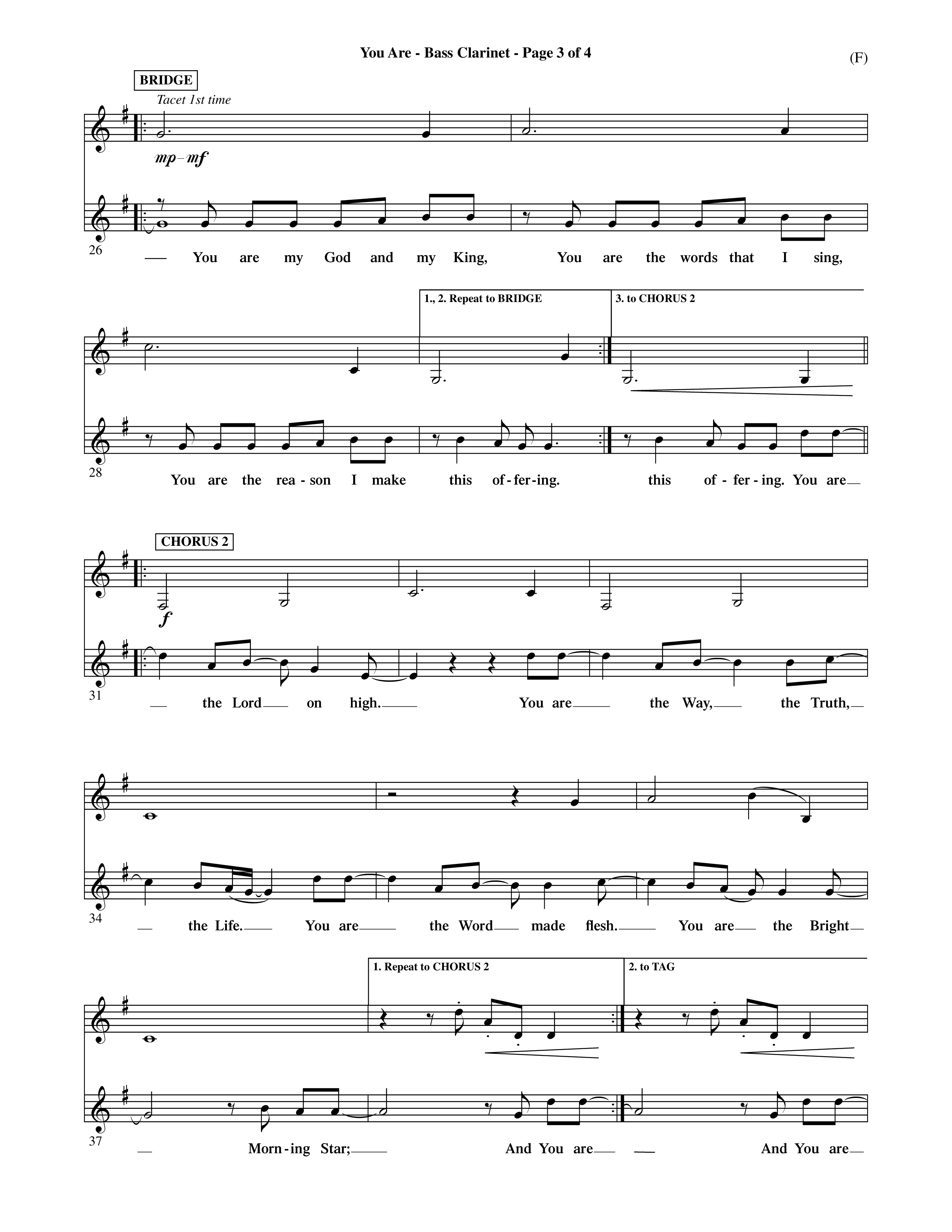 You Are (Choral Anthem SATB) Bass Clarinet (Word Music Choral / Orch. David Shipps)