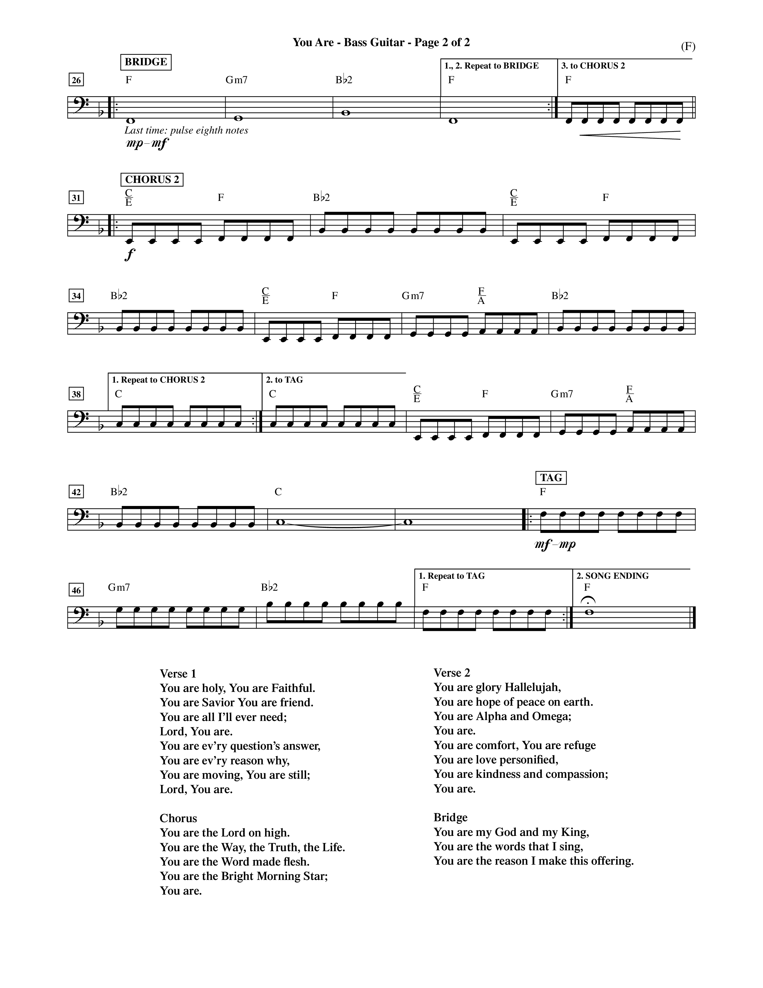 You Are (Choral Anthem SATB) Bass Guitar (Word Music Choral / Orch. David Shipps)