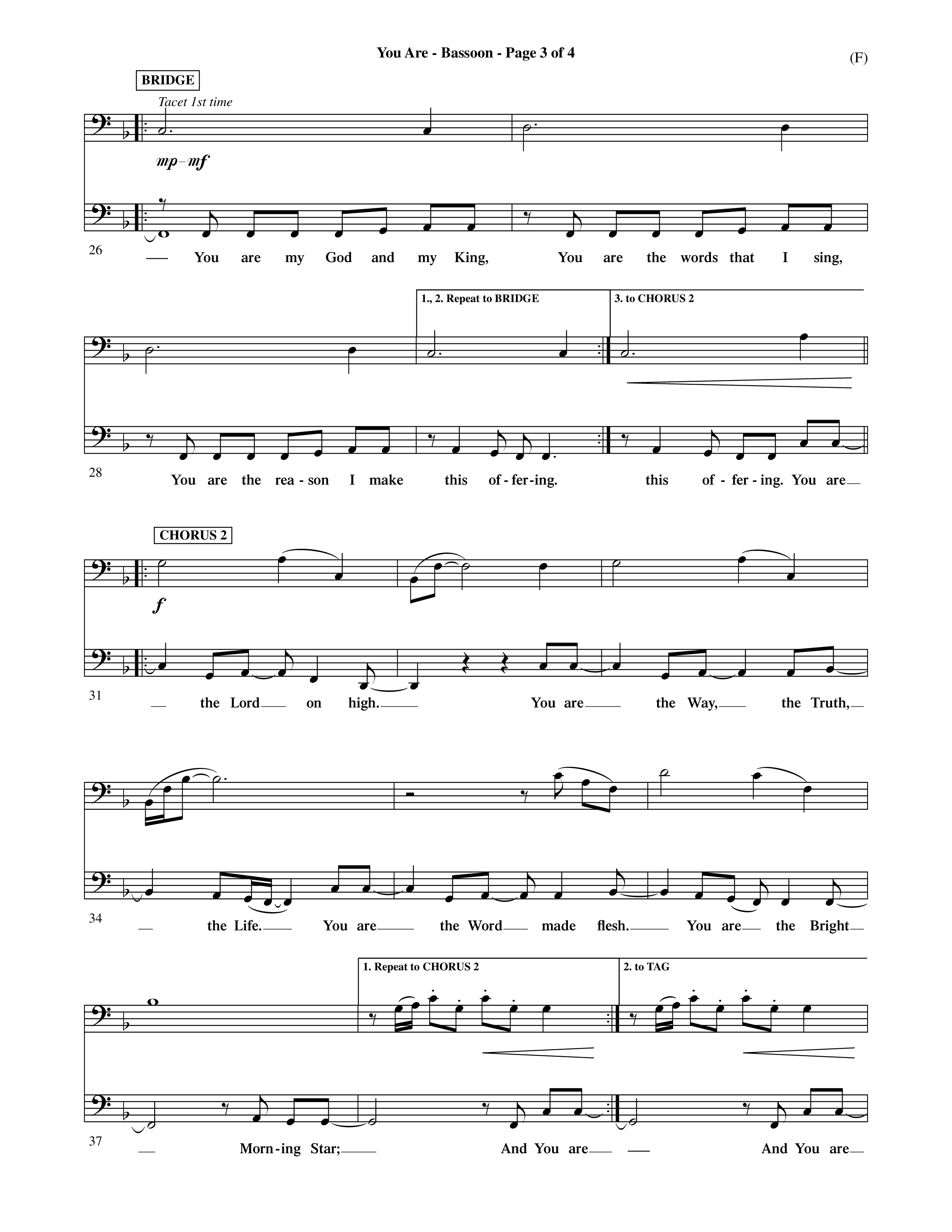 You Are (Choral Anthem SATB) Bassoon (Word Music Choral / Orch. David Shipps)