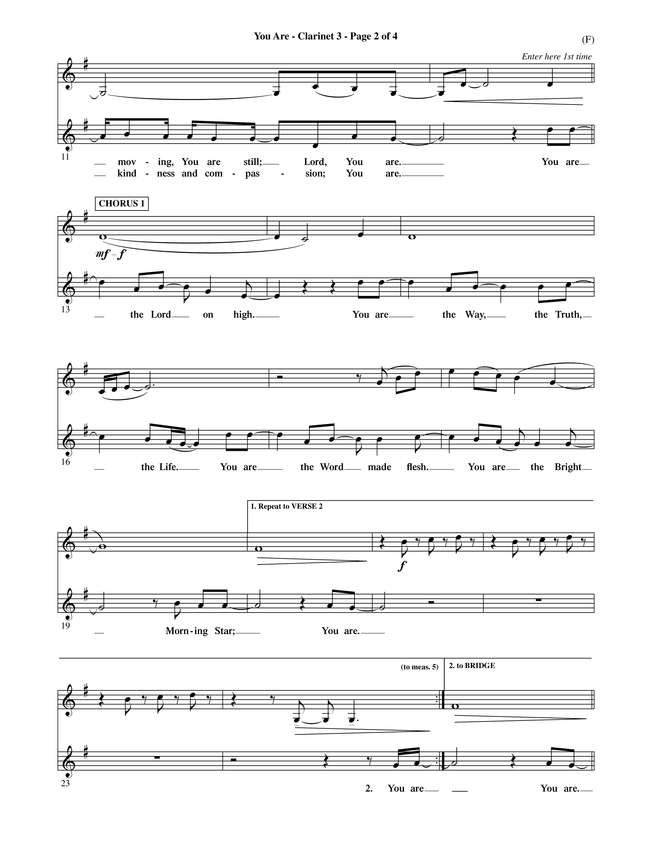 You Are (Choral Anthem SATB) Clarinet 3 (Word Music Choral / Orch. David Shipps)