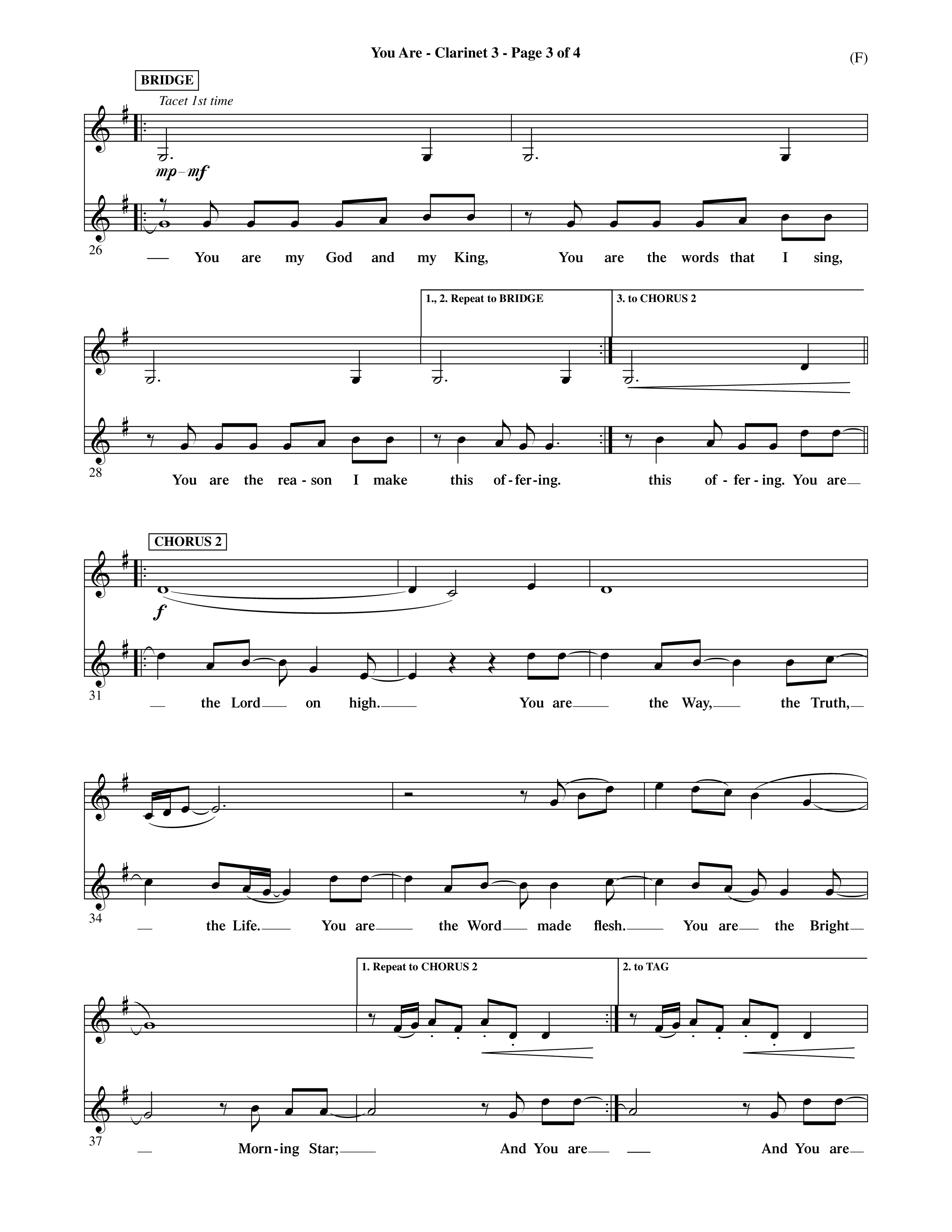You Are (Choral Anthem SATB) Clarinet 3 (Word Music Choral / Orch. David Shipps)