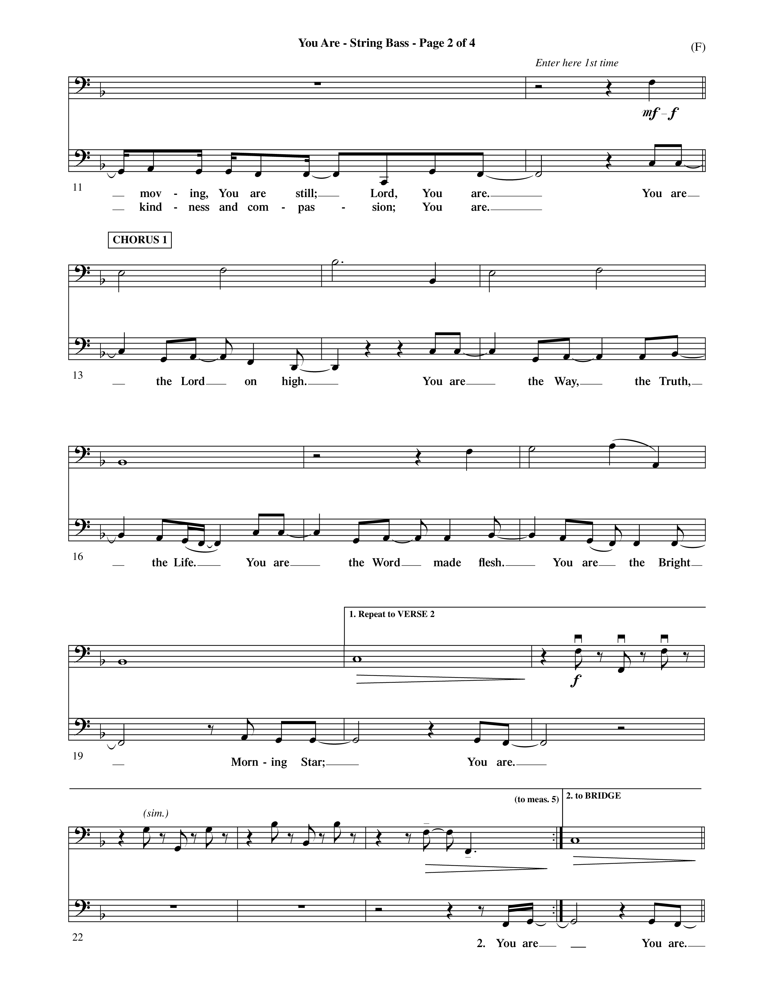 You Are (Choral Anthem SATB) Double Bass (Word Music Choral / Orch. David Shipps)