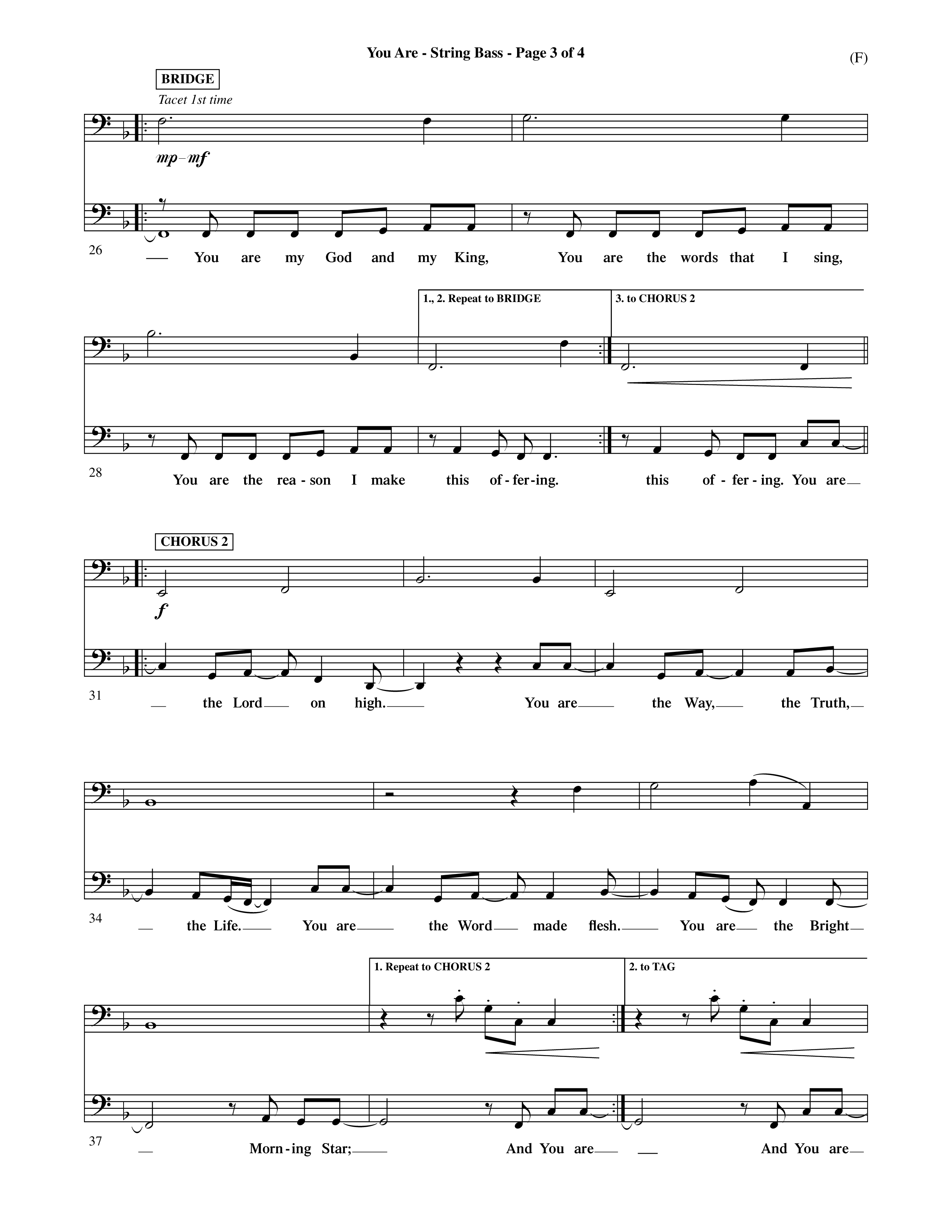 You Are (Choral Anthem SATB) Double Bass (Word Music Choral / Orch. David Shipps)