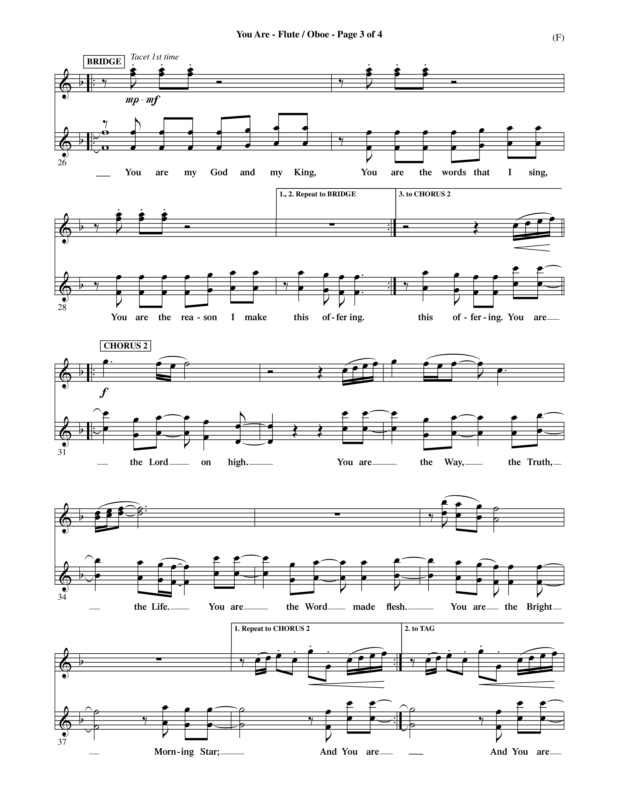 You Are (Choral Anthem SATB) Flute/Oboe (Word Music Choral / Orch. David Shipps)