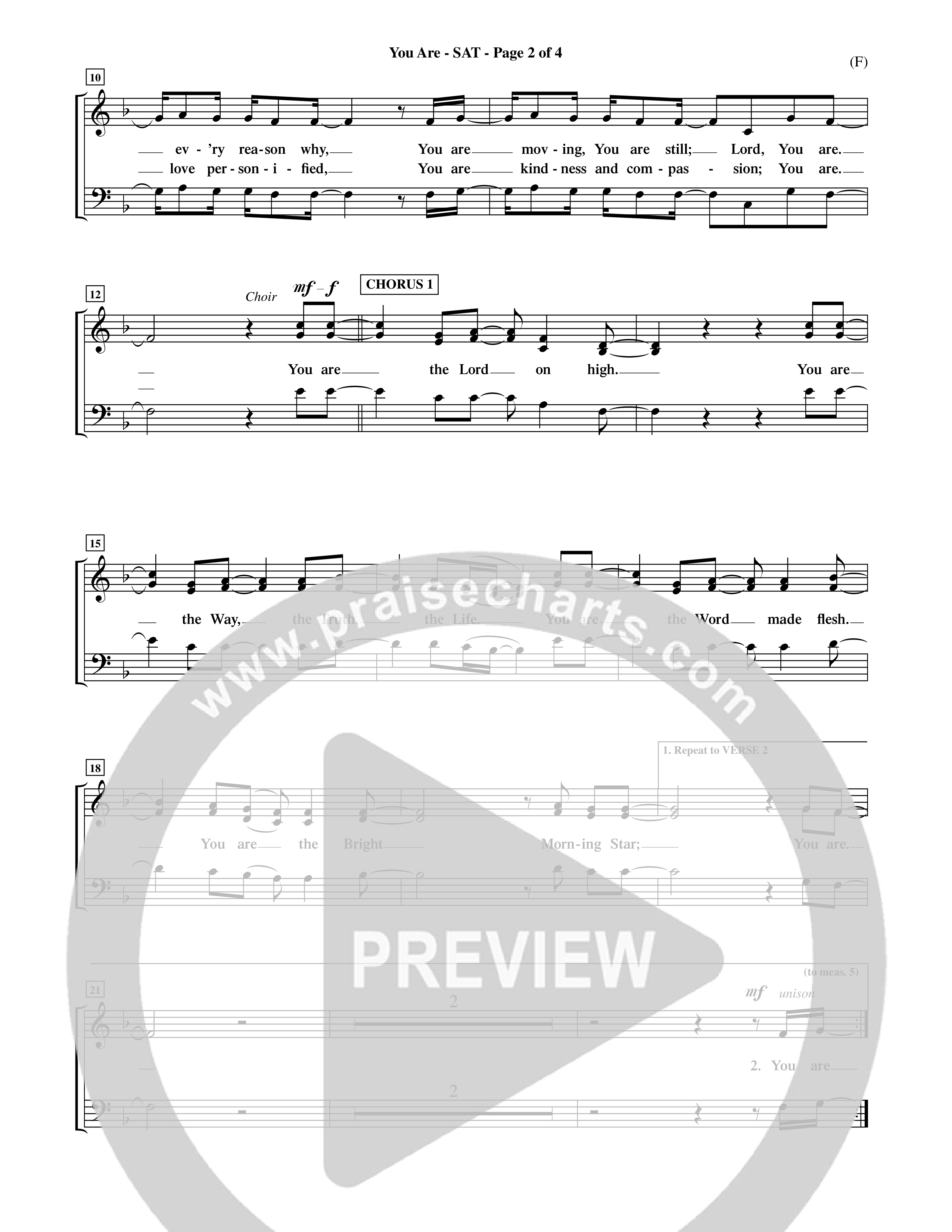 You Are (Choral Anthem SATB) Lead Sheet (SAT) (Word Music Choral / Orch. David Shipps)