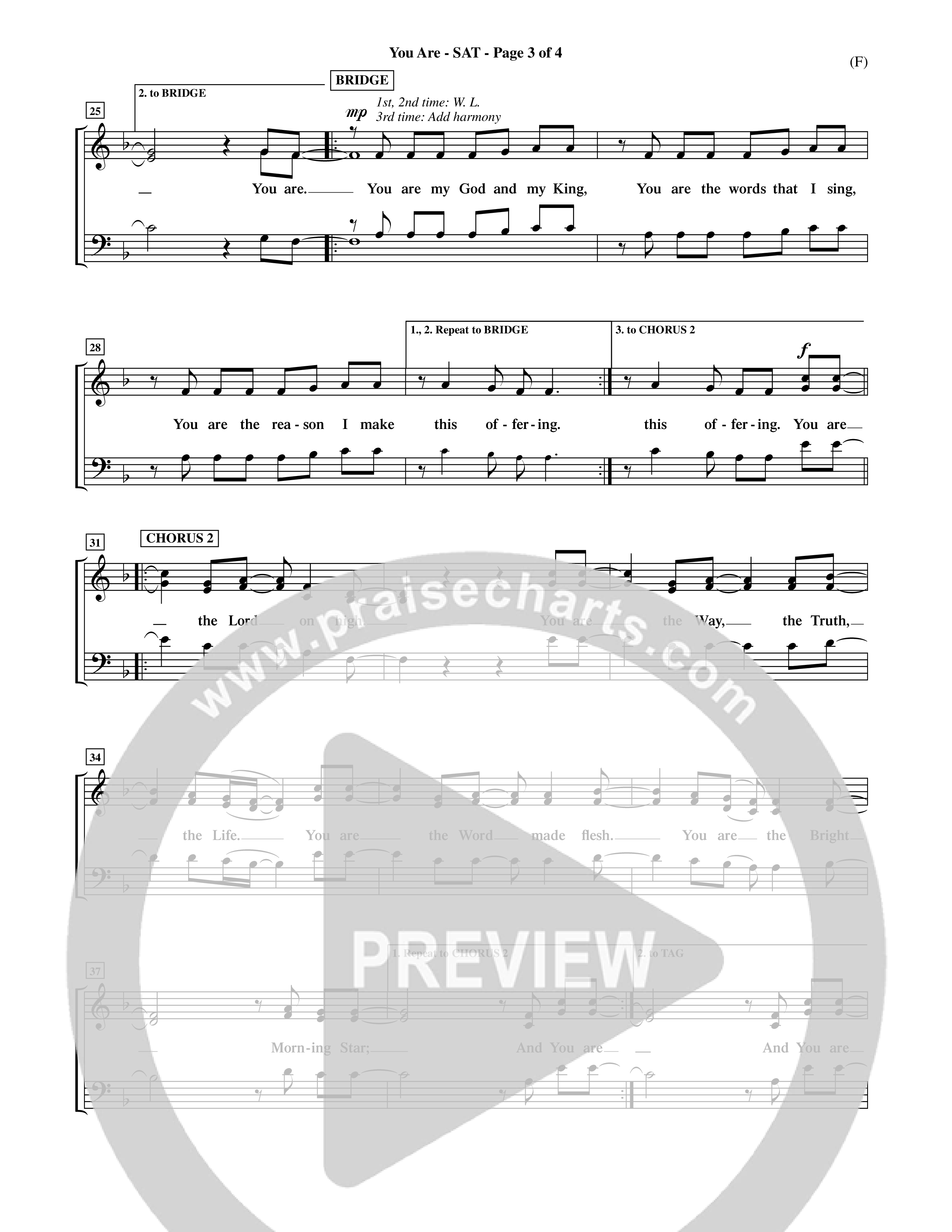 You Are (Choral Anthem SATB) Lead Sheet (SAT) (Word Music Choral / Orch. David Shipps)