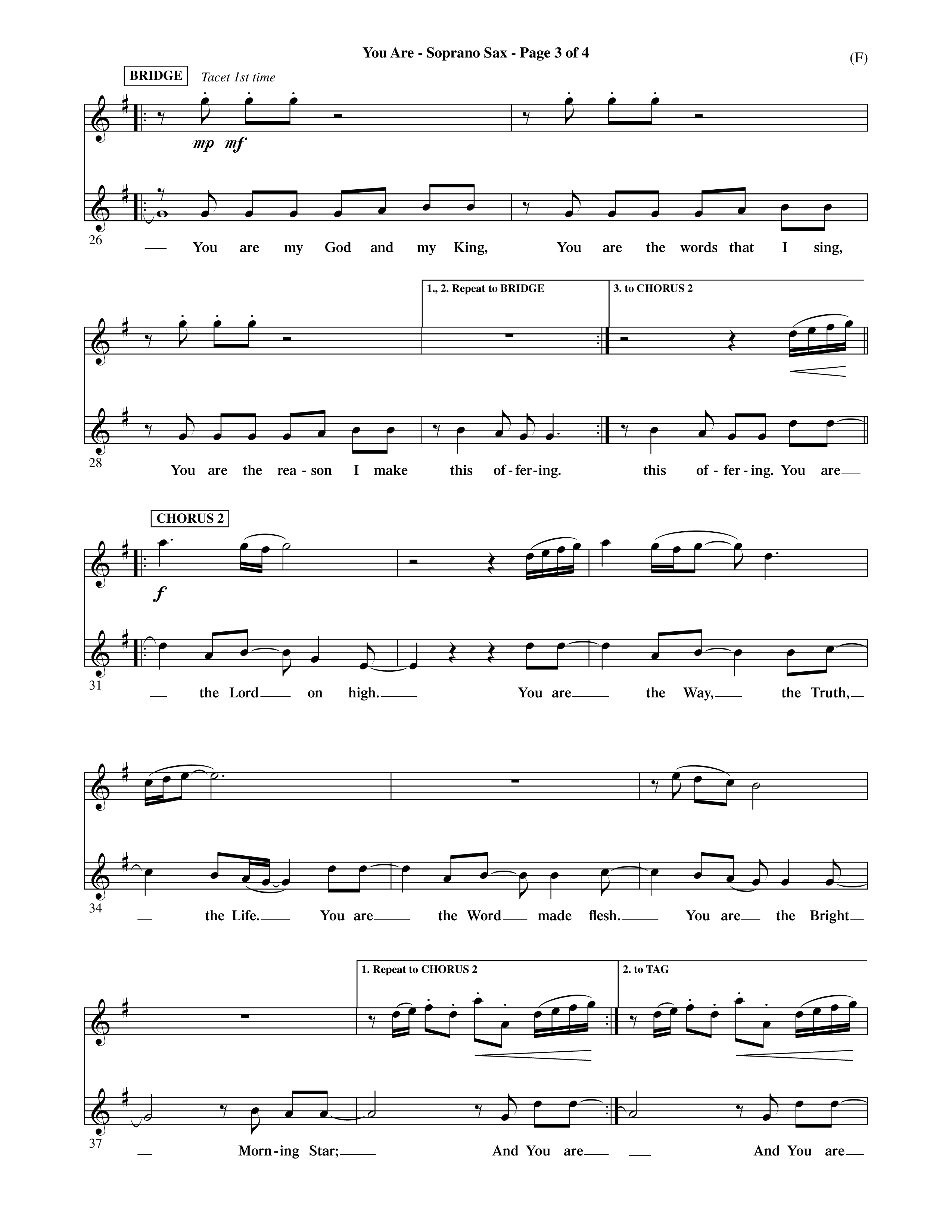 You Are (Choral Anthem SATB) Saxophone (Word Music Choral / Orch. David Shipps)