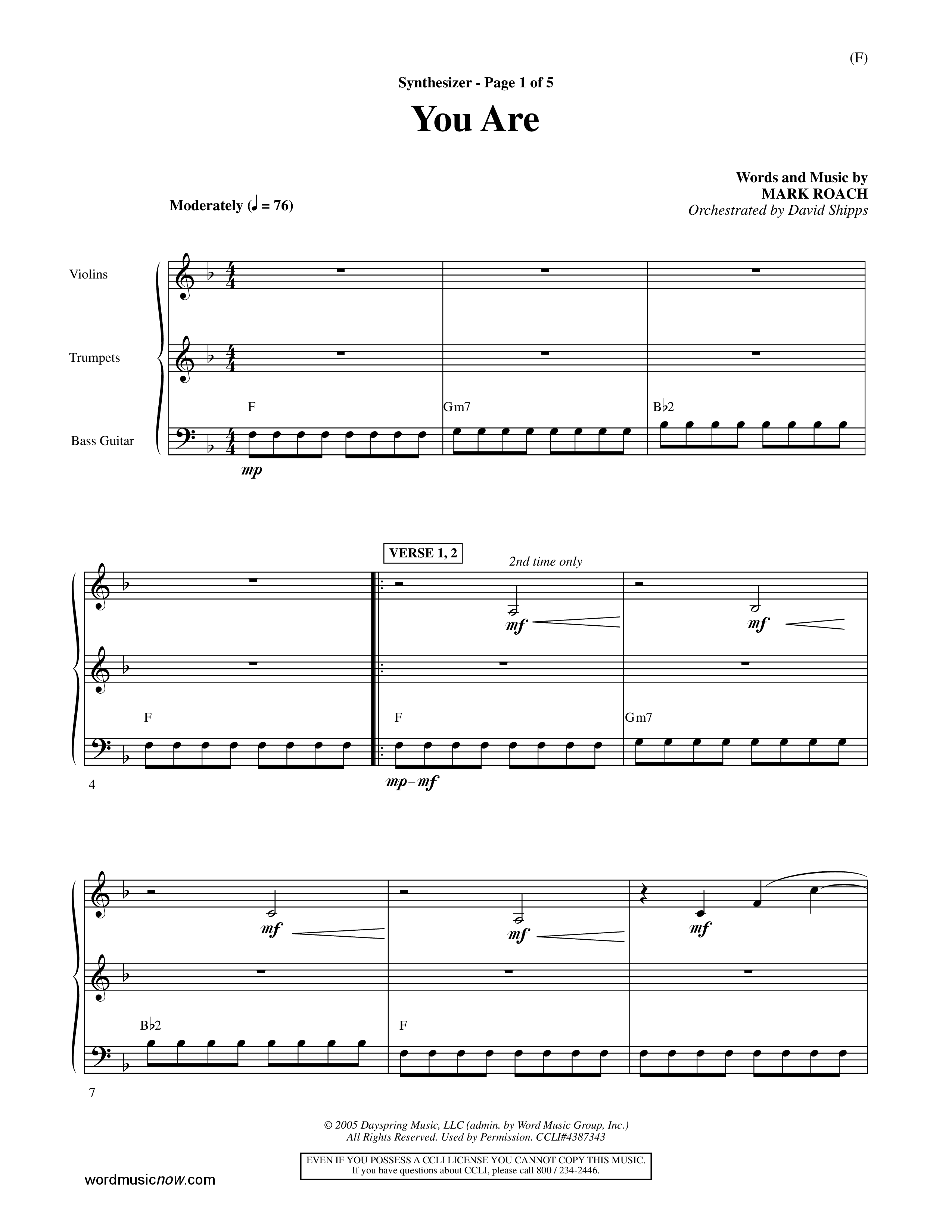You Are (Choral Anthem SATB) Synth (Word Music Choral / Orch. David Shipps)