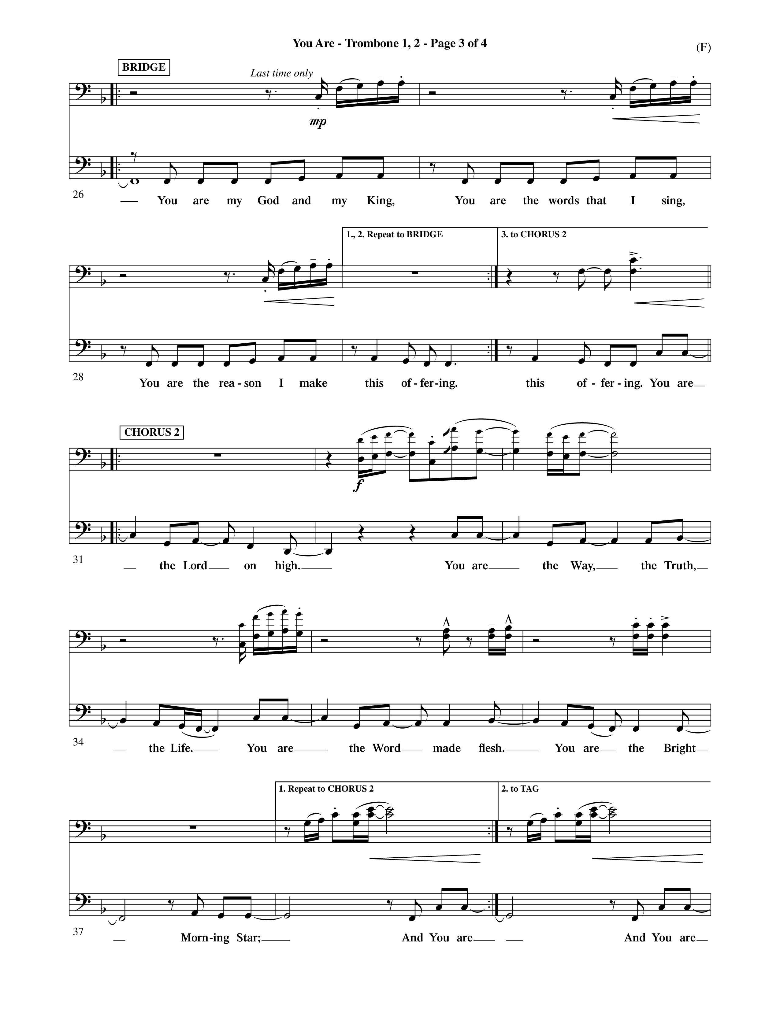 You Are (Choral Anthem SATB) Trombone 1/2 (Word Music Choral / Orch. David Shipps)
