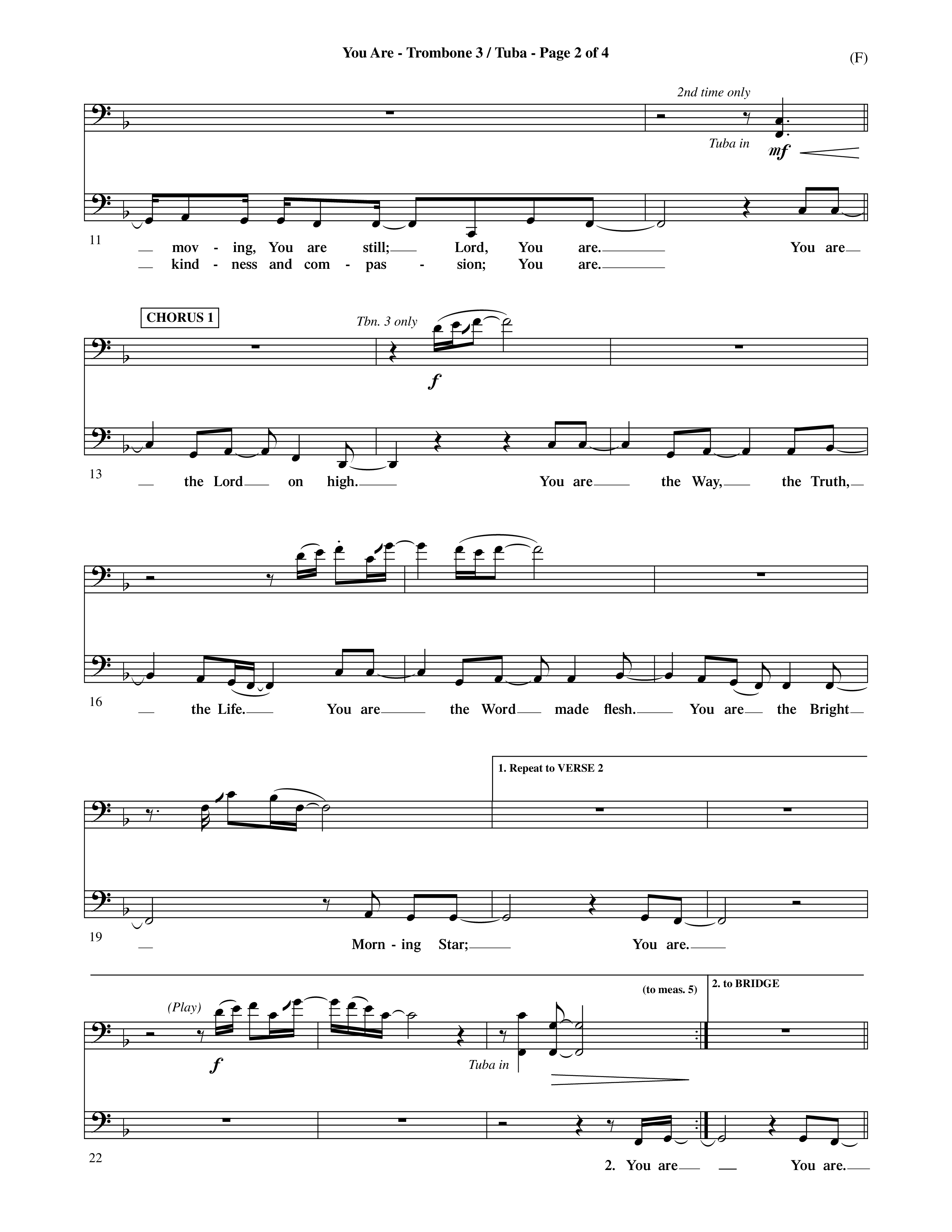 You Are (Choral Anthem SATB) Trombone 3/Tuba (Word Music Choral / Orch. David Shipps)