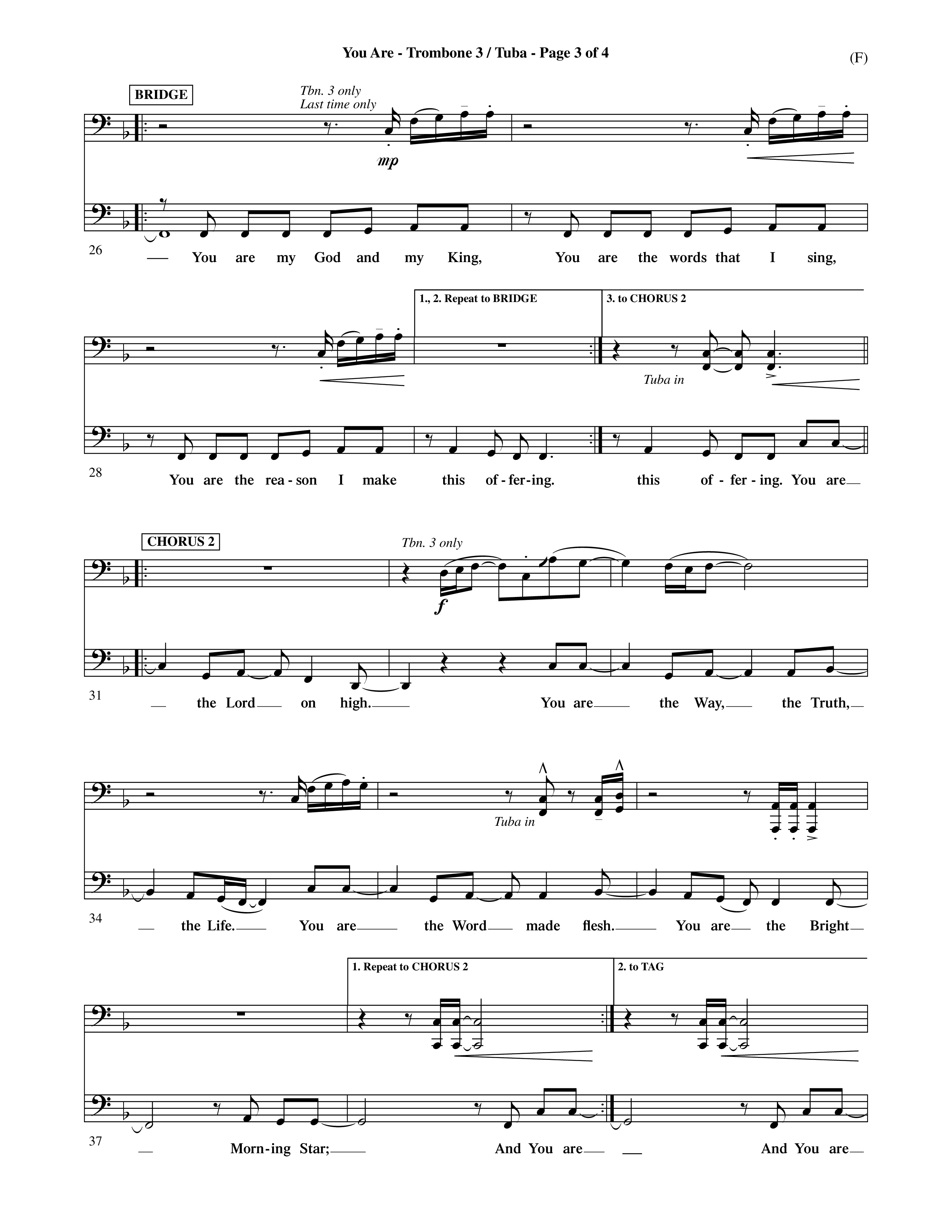 You Are (Choral Anthem SATB) Trombone 3/Tuba (Word Music Choral / Orch. David Shipps)